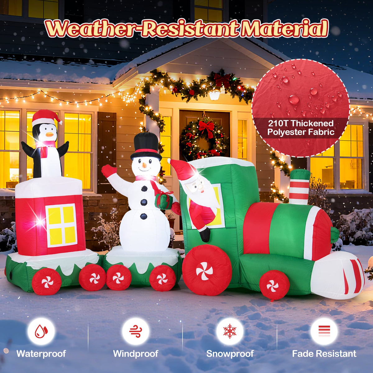 11.5 FT Christmas Inflatables Train Blow Up Santa Claus Driving Train-Christmas Inflatables-DECOROLALA