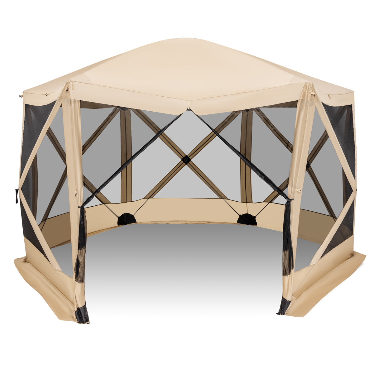 11.5 X 11.5 FT Pop-up Screen House Tent with Portable Carrying Bag-Coffee-Tents-DECOROLALA
