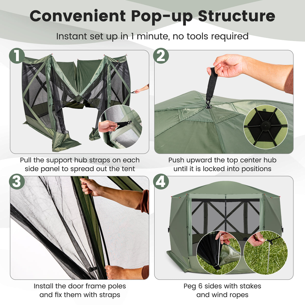 11.5 X 11.5 FT Pop-up Screen House Tent with Portable Carrying Bag-Green-Tents-DECOROLALA