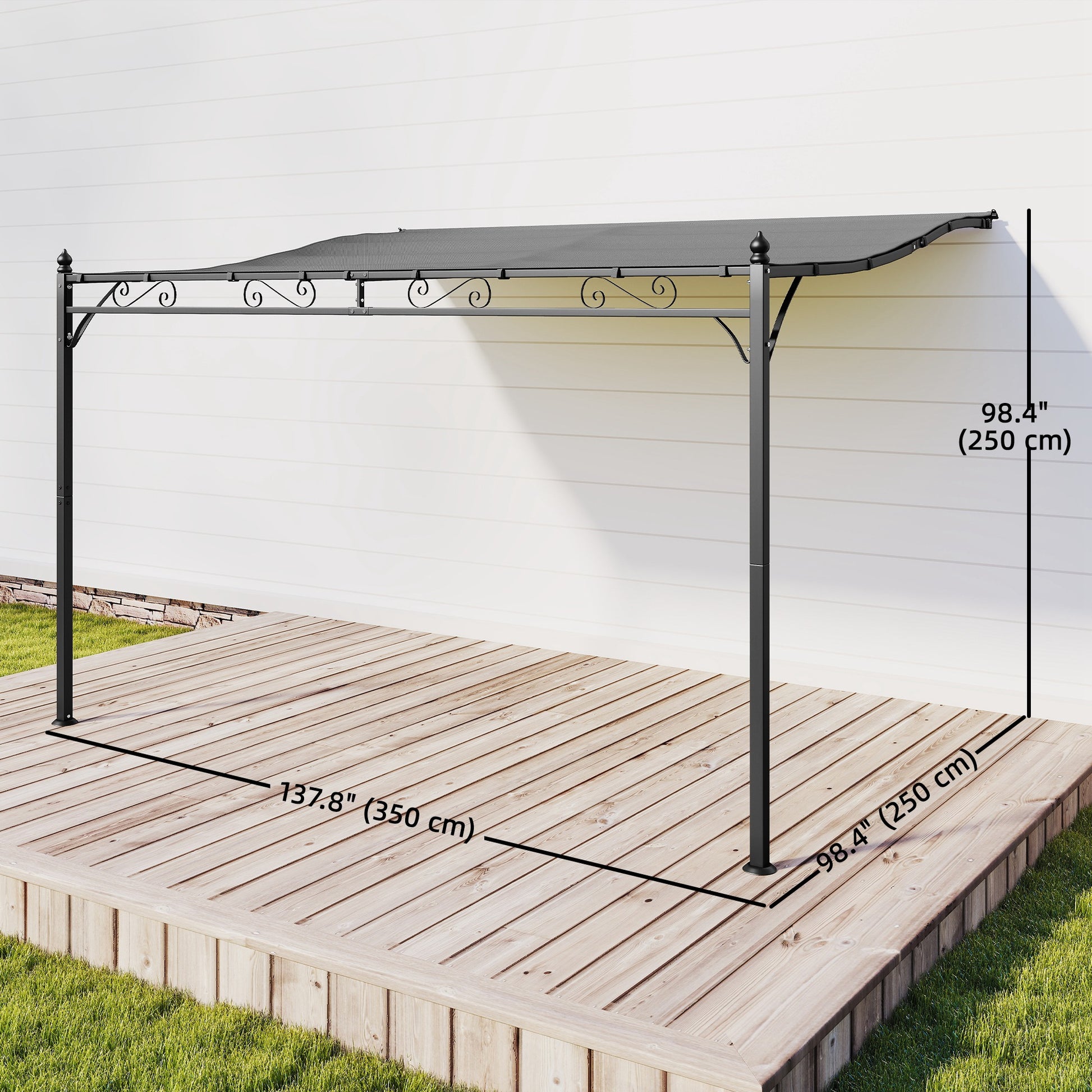 11.5' x 8.2' Wall Mounted Pergola - Dark Grey Metal-DECOROLALA