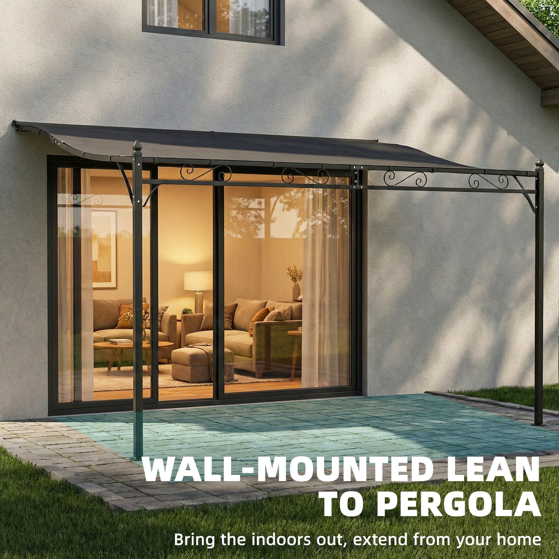 11.5' x 8.2' Wall Mounted Pergola - Dark Grey Metal-DECOROLALA