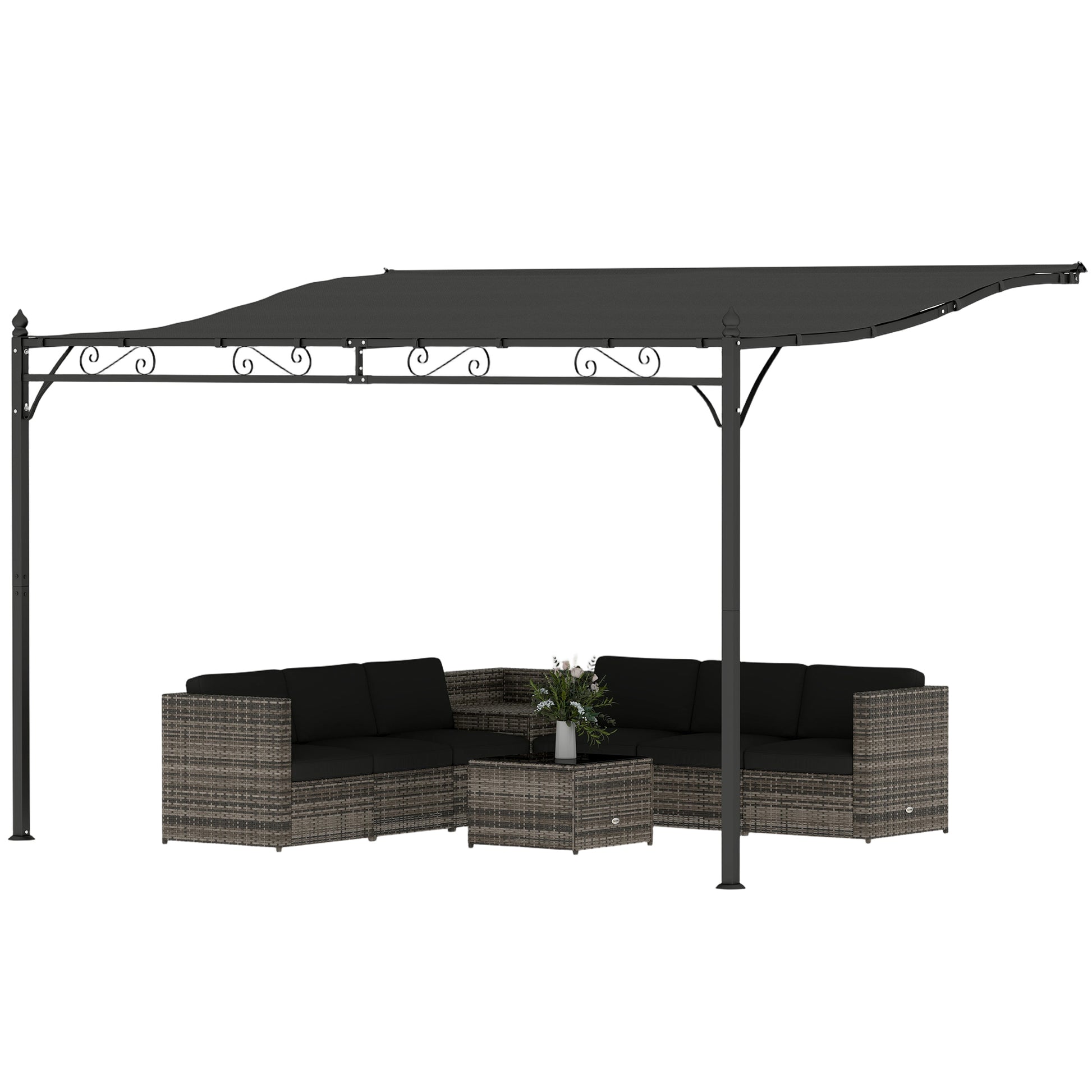 11.5' x 8.2' Wall Mounted Pergola - Dark Grey Metal-DECOROLALA