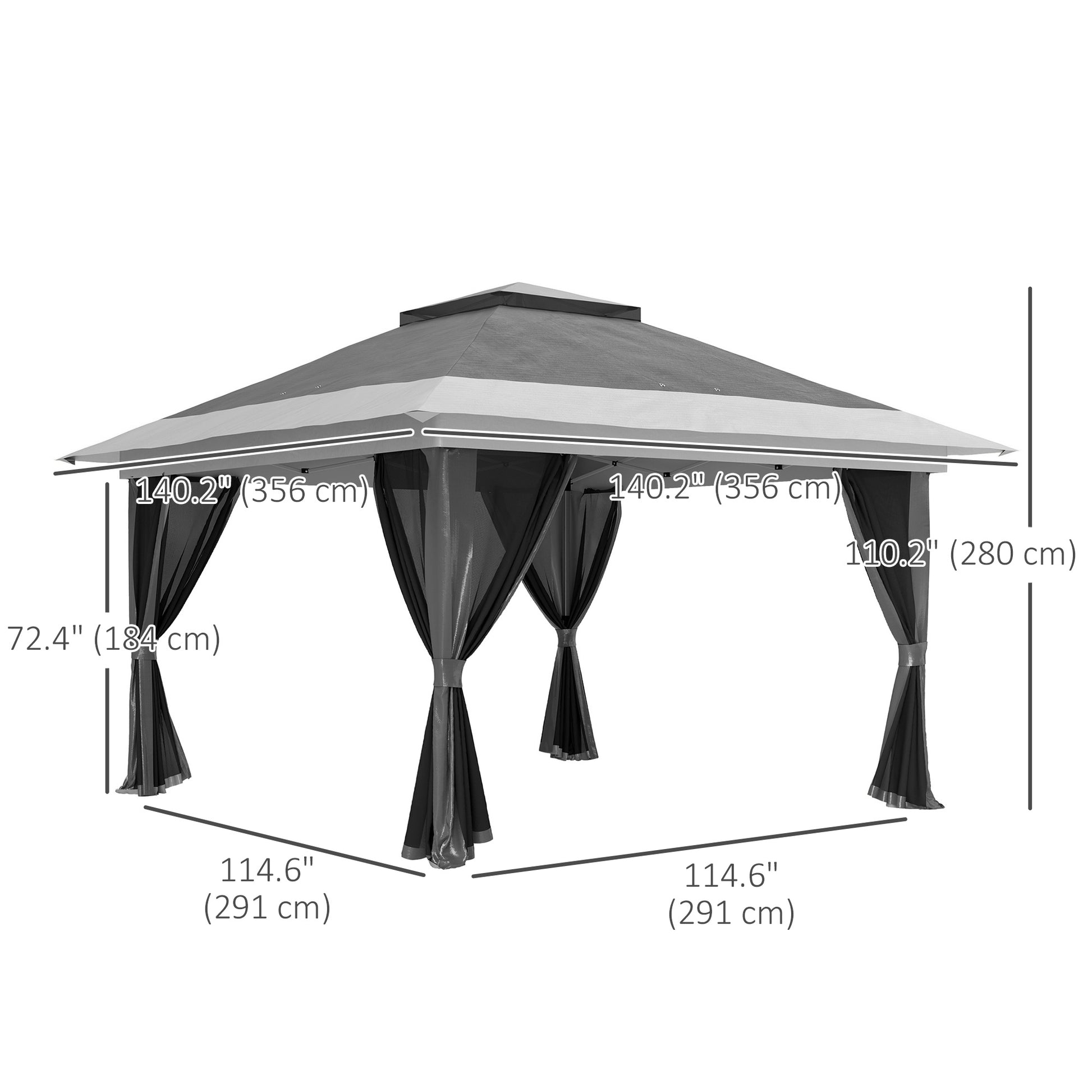 11.7' x 11.7' Pop Up Canopy Tent with Netting - Dark Grey-DECOROLALA