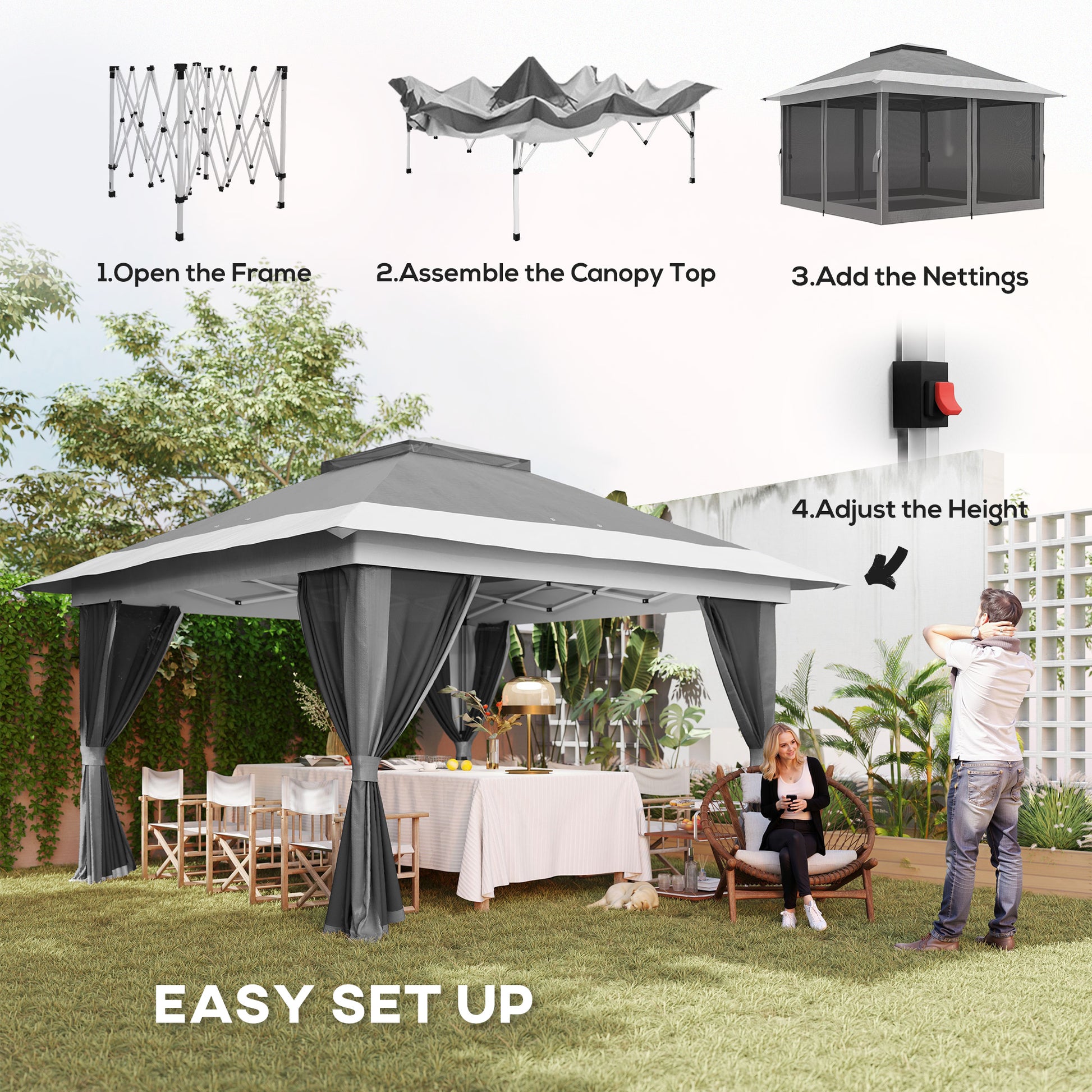 11.7' x 11.7' Pop Up Canopy Tent with Netting - Dark Grey-DECOROLALA