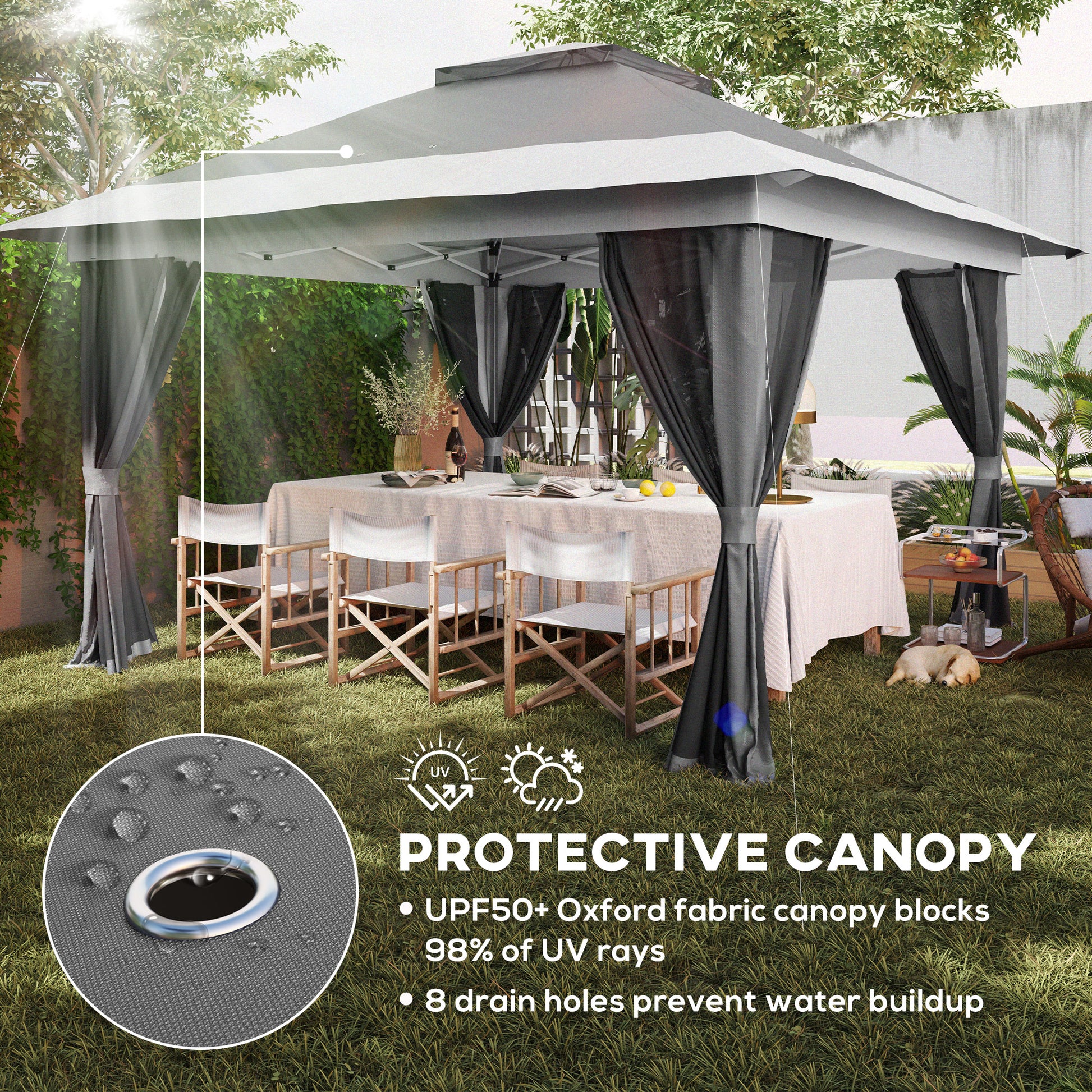 11.7' x 11.7' Pop Up Canopy Tent with Netting - Dark Grey-DECOROLALA