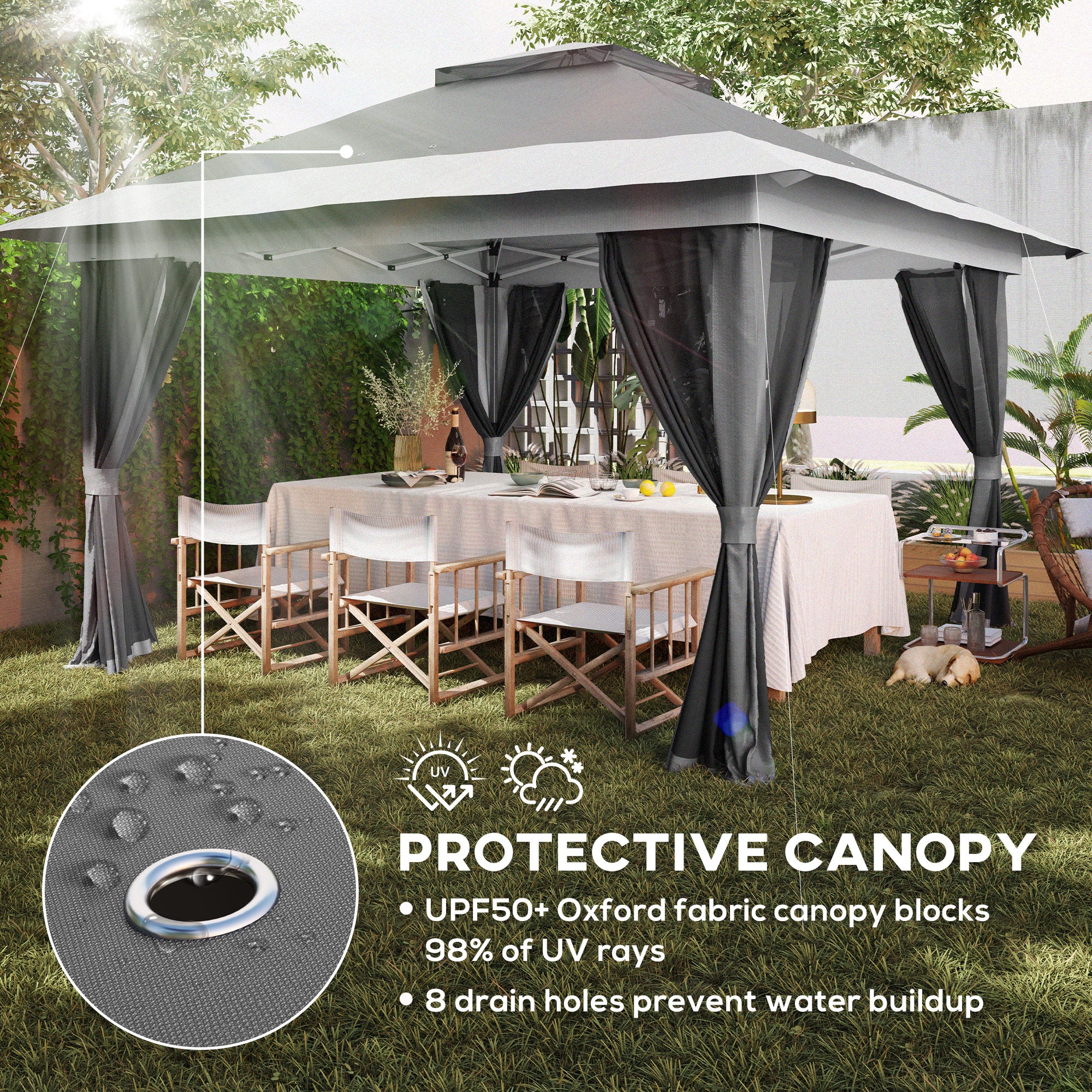 11.7' x 11.7' Pop Up Canopy Tent with Netting - Dark Grey-DECOROLALA