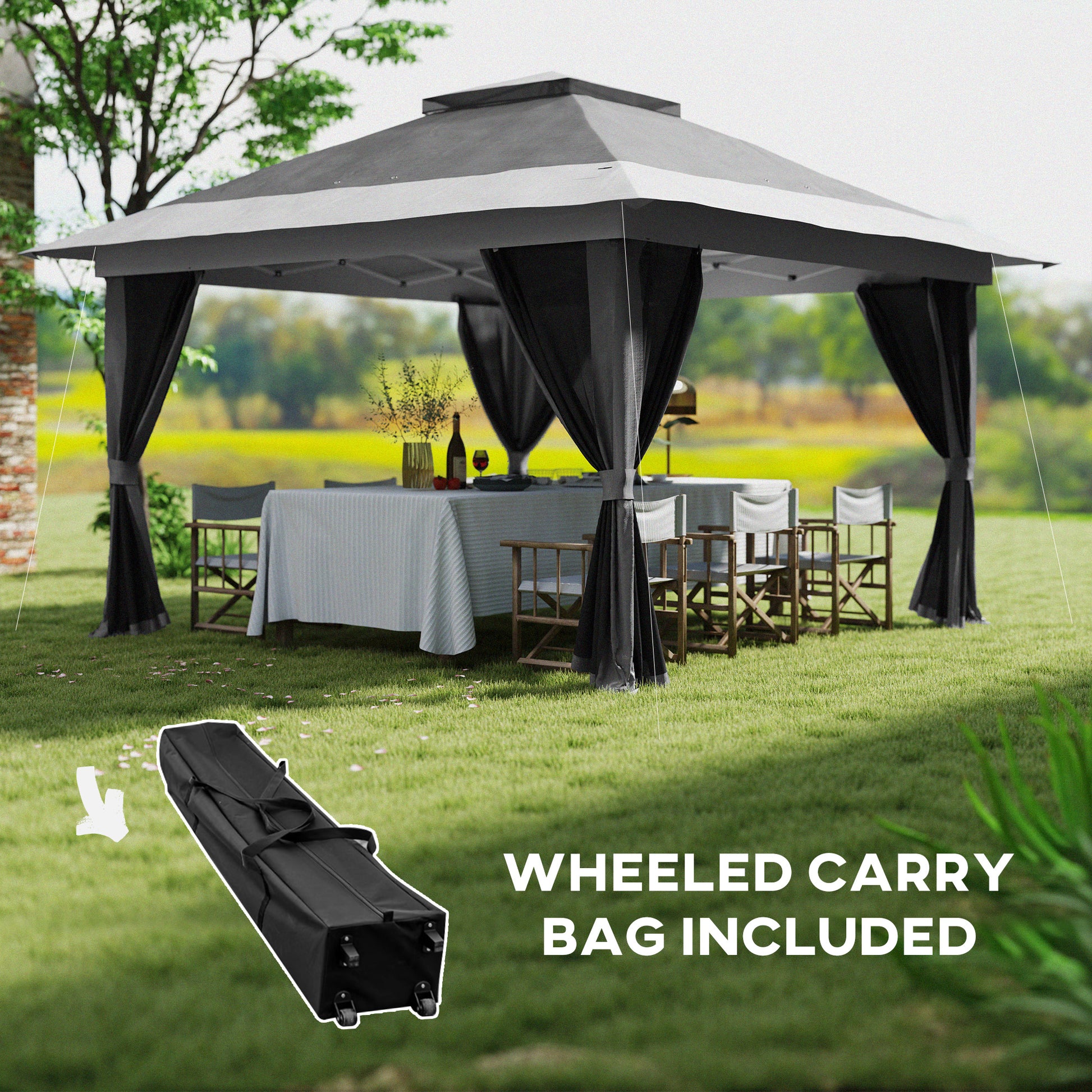11.7' x 11.7' Pop Up Canopy Tent with Netting - Dark Grey-DECOROLALA