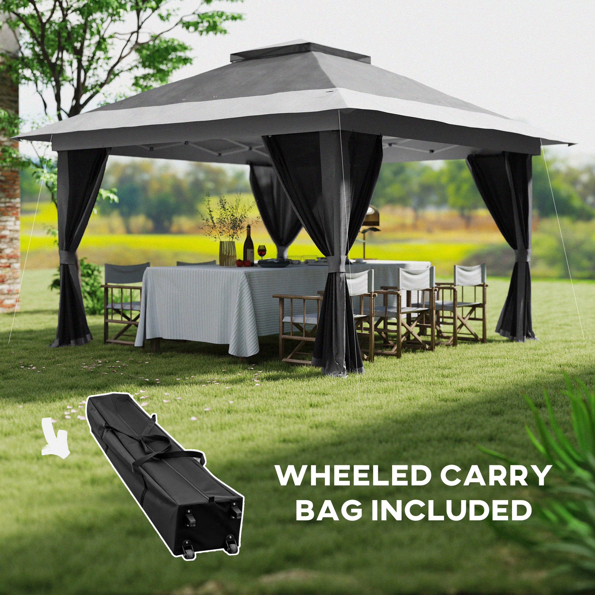 11.7' x 11.7' Pop Up Canopy Tent with Netting - Dark Grey-DECOROLALA