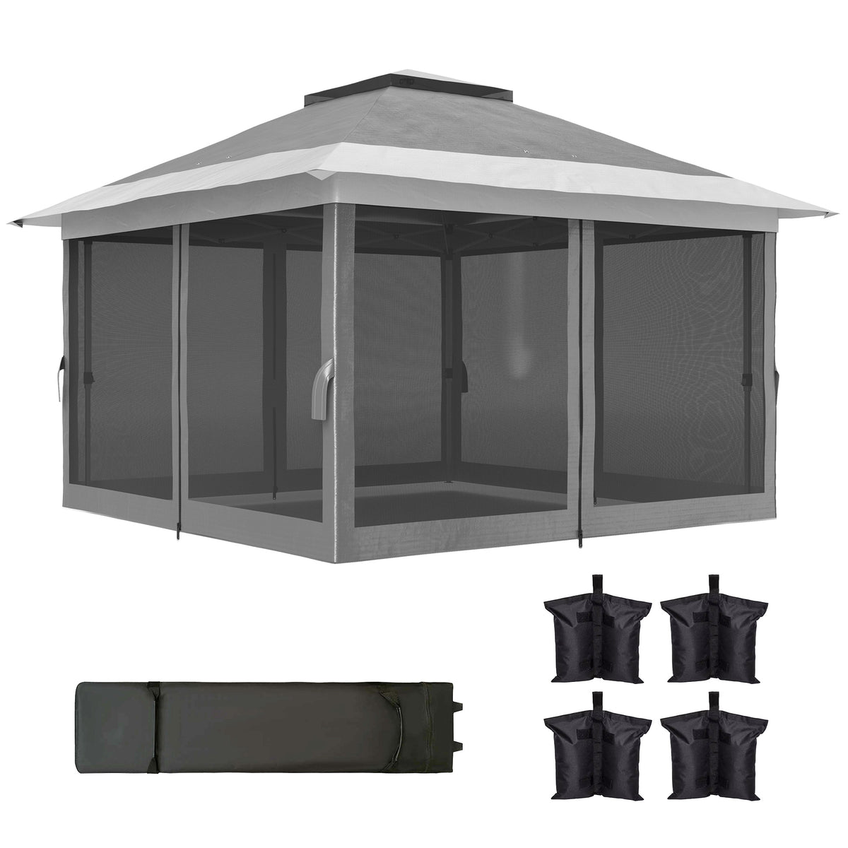11.7' x 11.7' Pop Up Canopy Tent with Netting - Dark Grey-Pop-Up Canopies-DECOROLALA