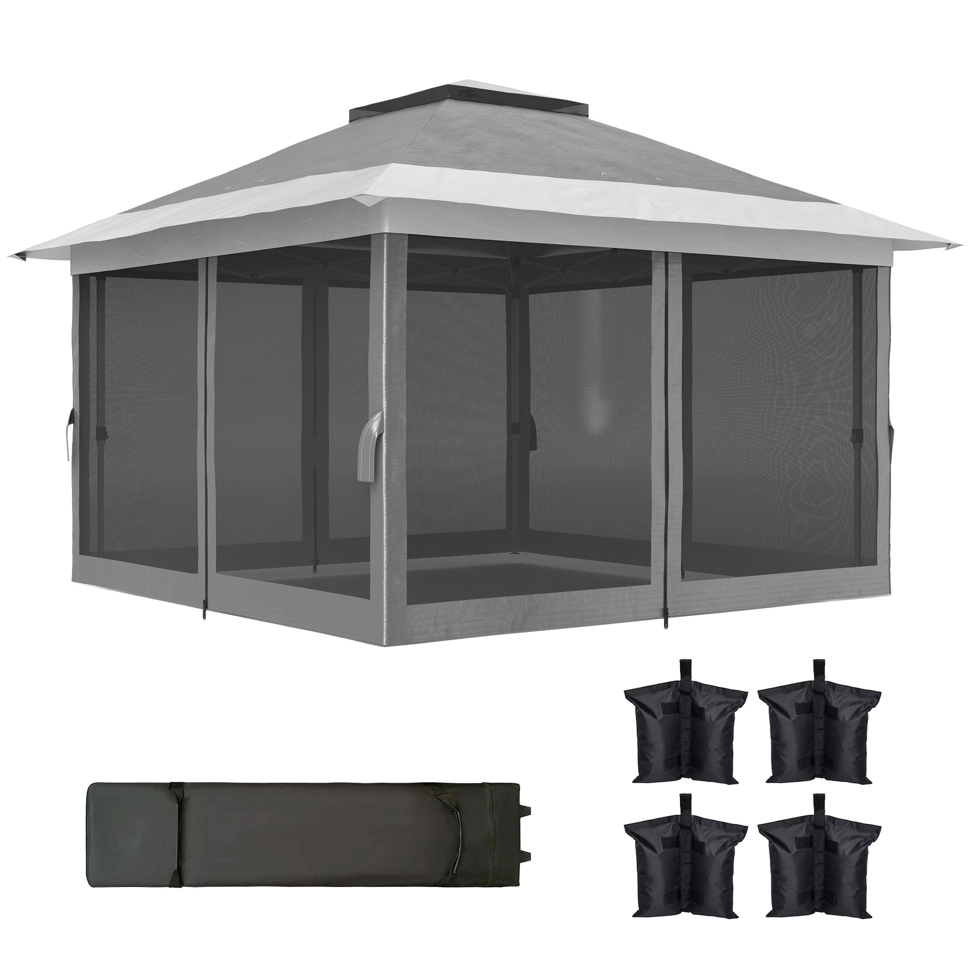 11.7' x 11.7' Pop Up Canopy Tent with Netting - Dark Grey-DECOROLALA