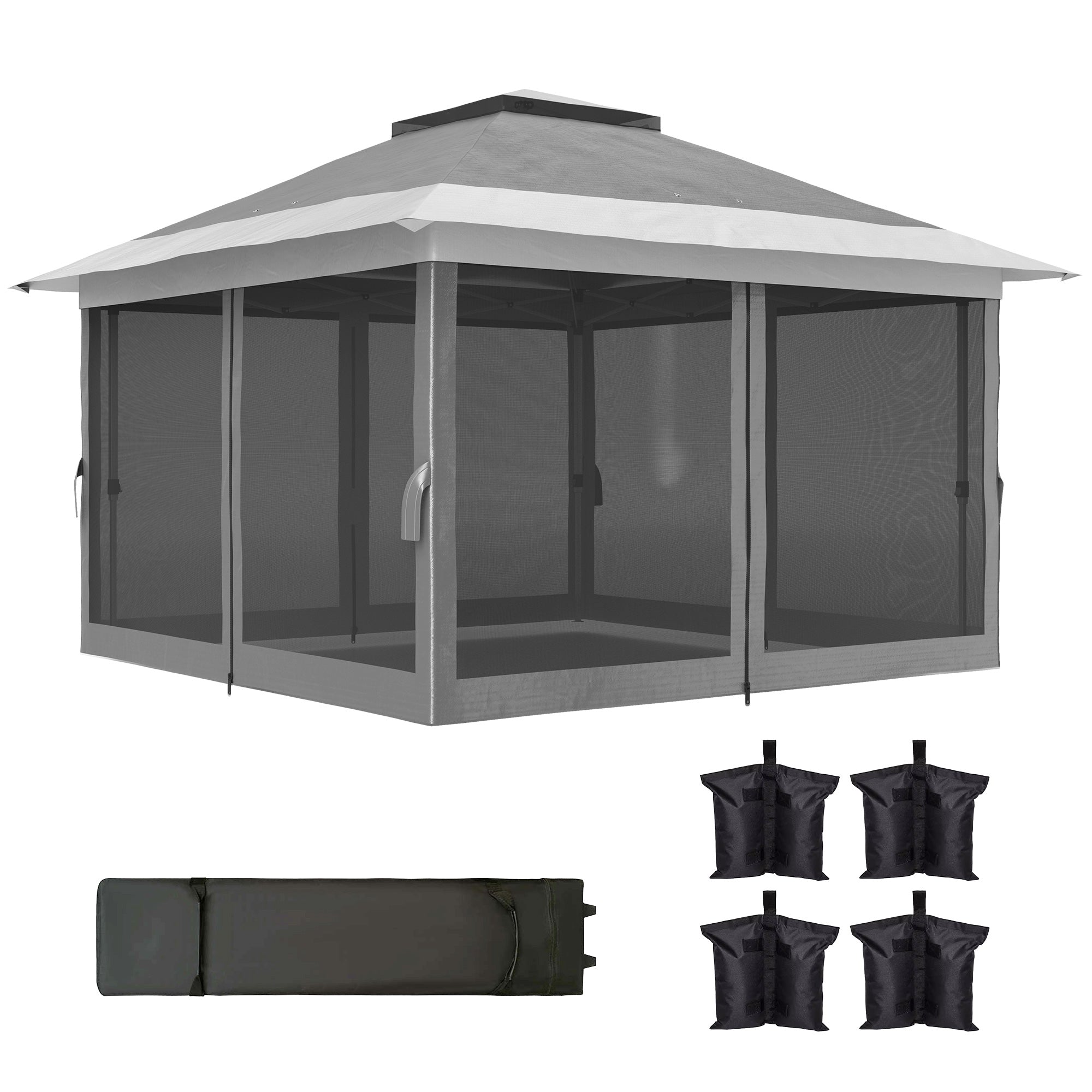 11.7' x 11.7' Pop Up Canopy Tent with Netting - Dark Grey-DECOROLALA