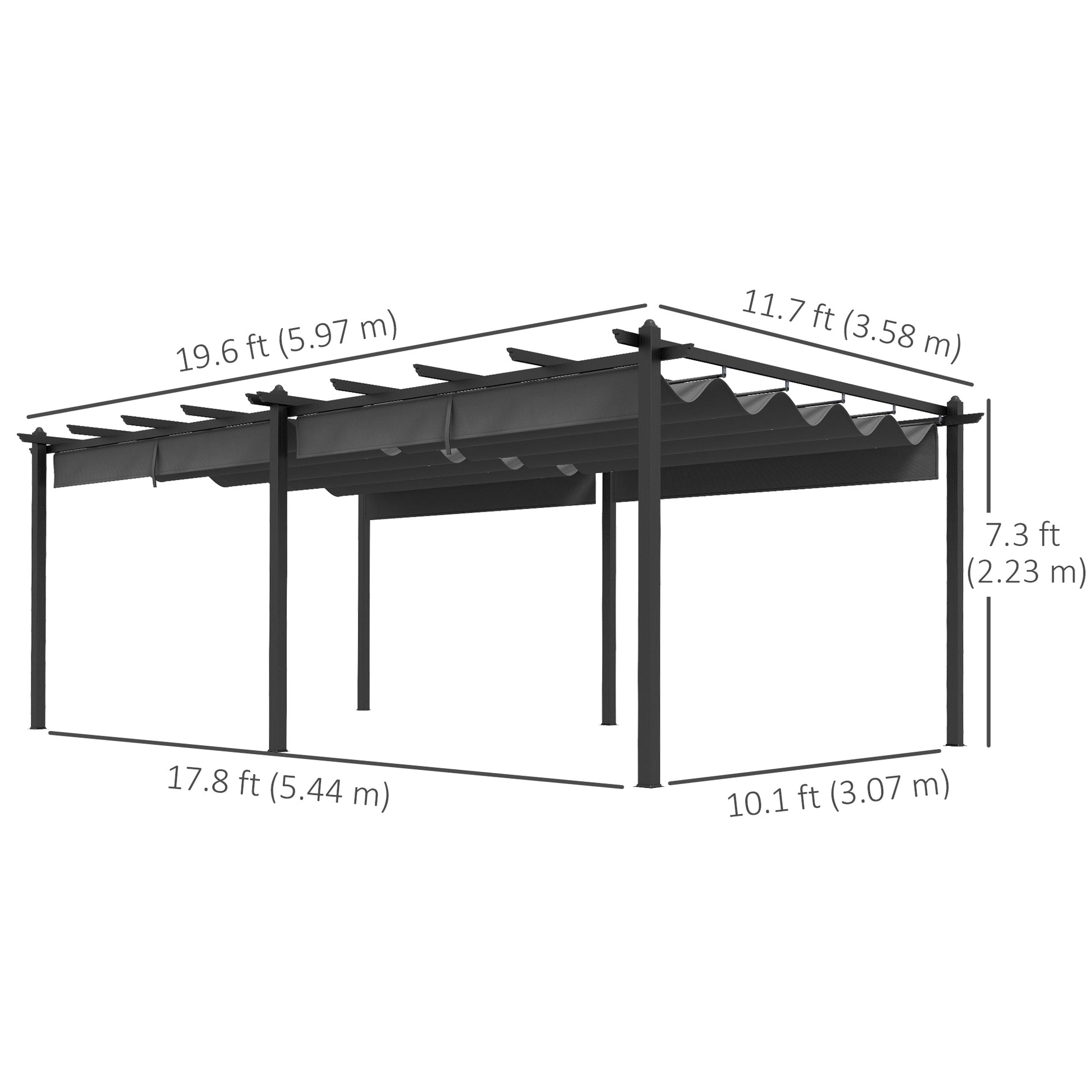 11.7' x 19.6' Retractable Aluminum Pergola - Dark Grey-DECOROLALA