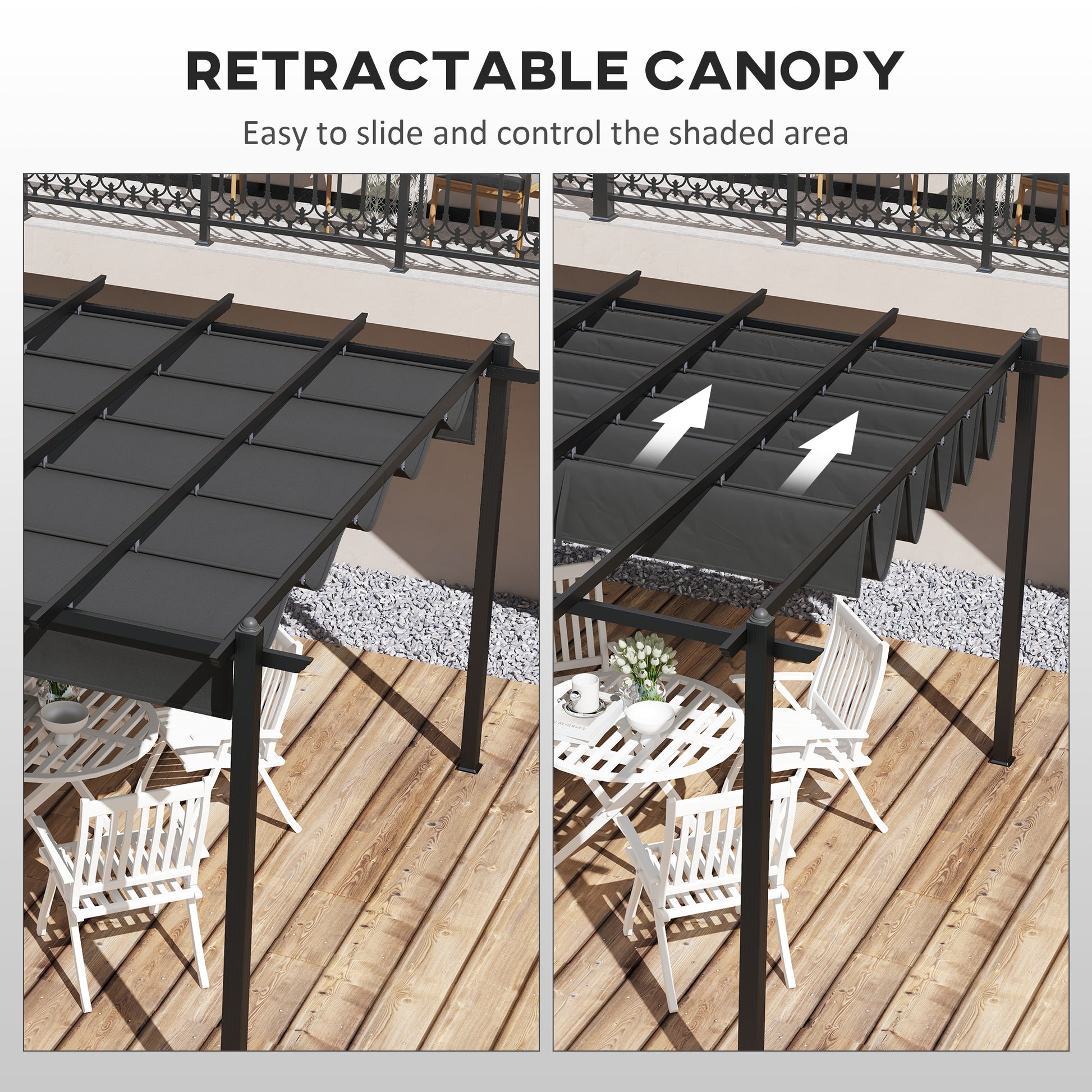 11.7' x 19.6' Retractable Aluminum Pergola - Dark Grey-DECOROLALA