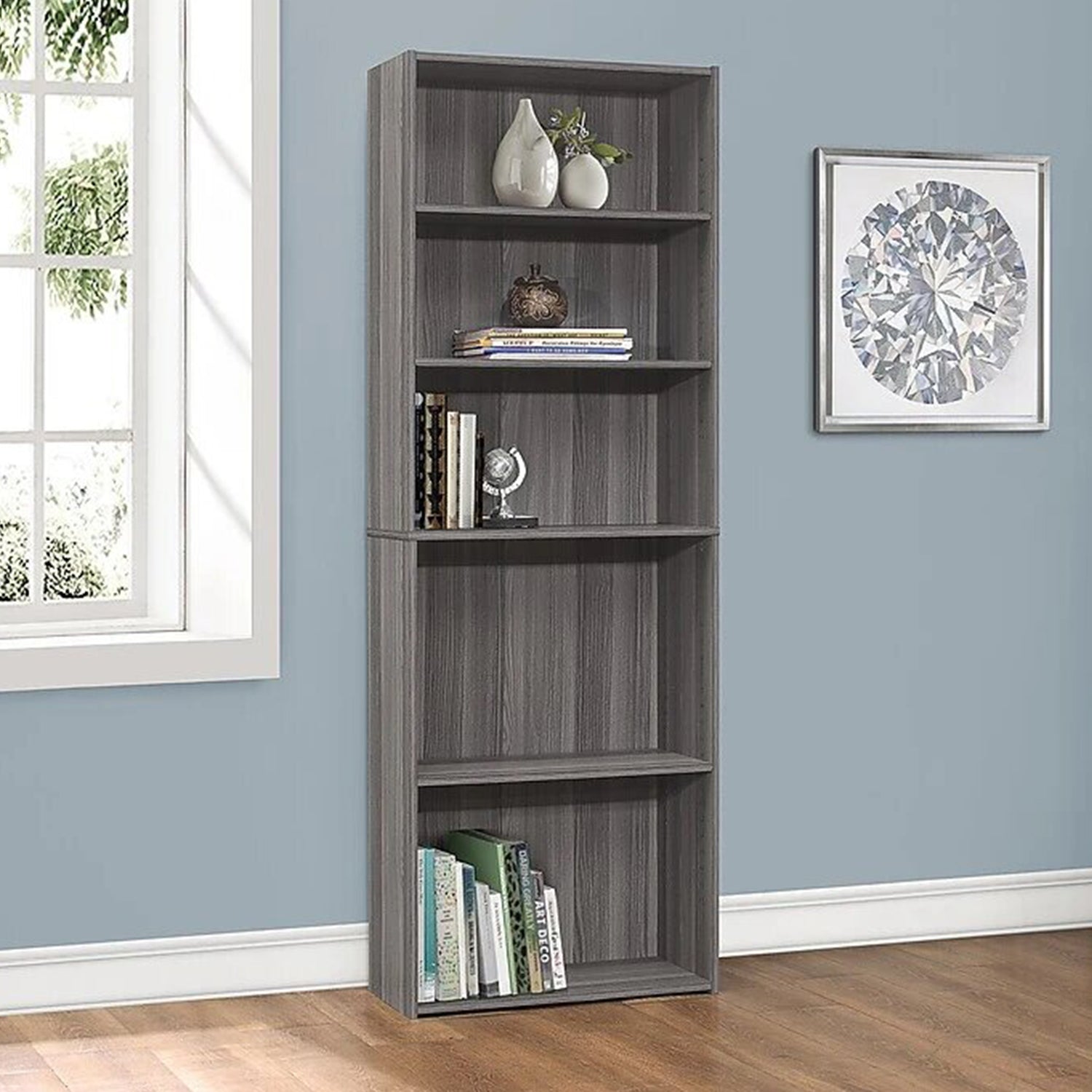 11.75inches x 24.75inches x 71.25inches Grey 5 Shelves Bookcase-Women's Clothing-DECOROLALA