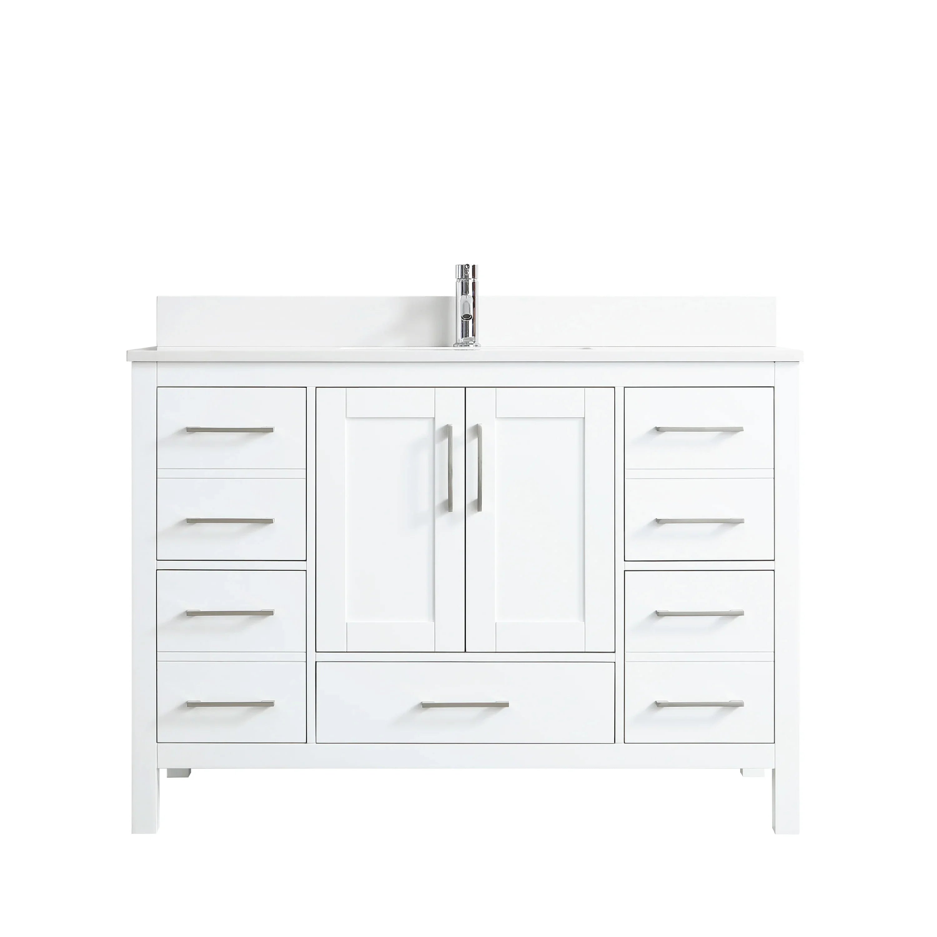 48" White Freestanding Bathroom Vanity with Snow White Quartz Countertop
