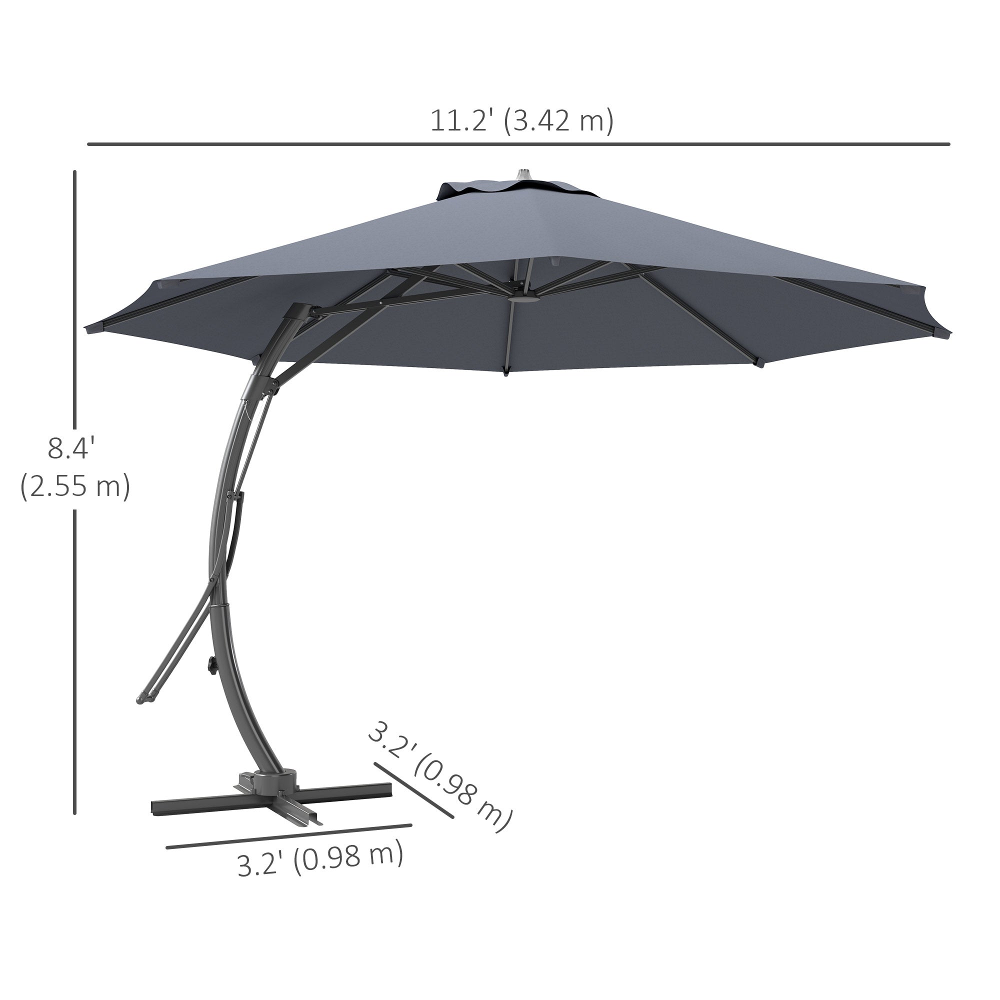 11ft Cantilever Patio Umbrella - Grey UPF 50+-DECOROLALA
