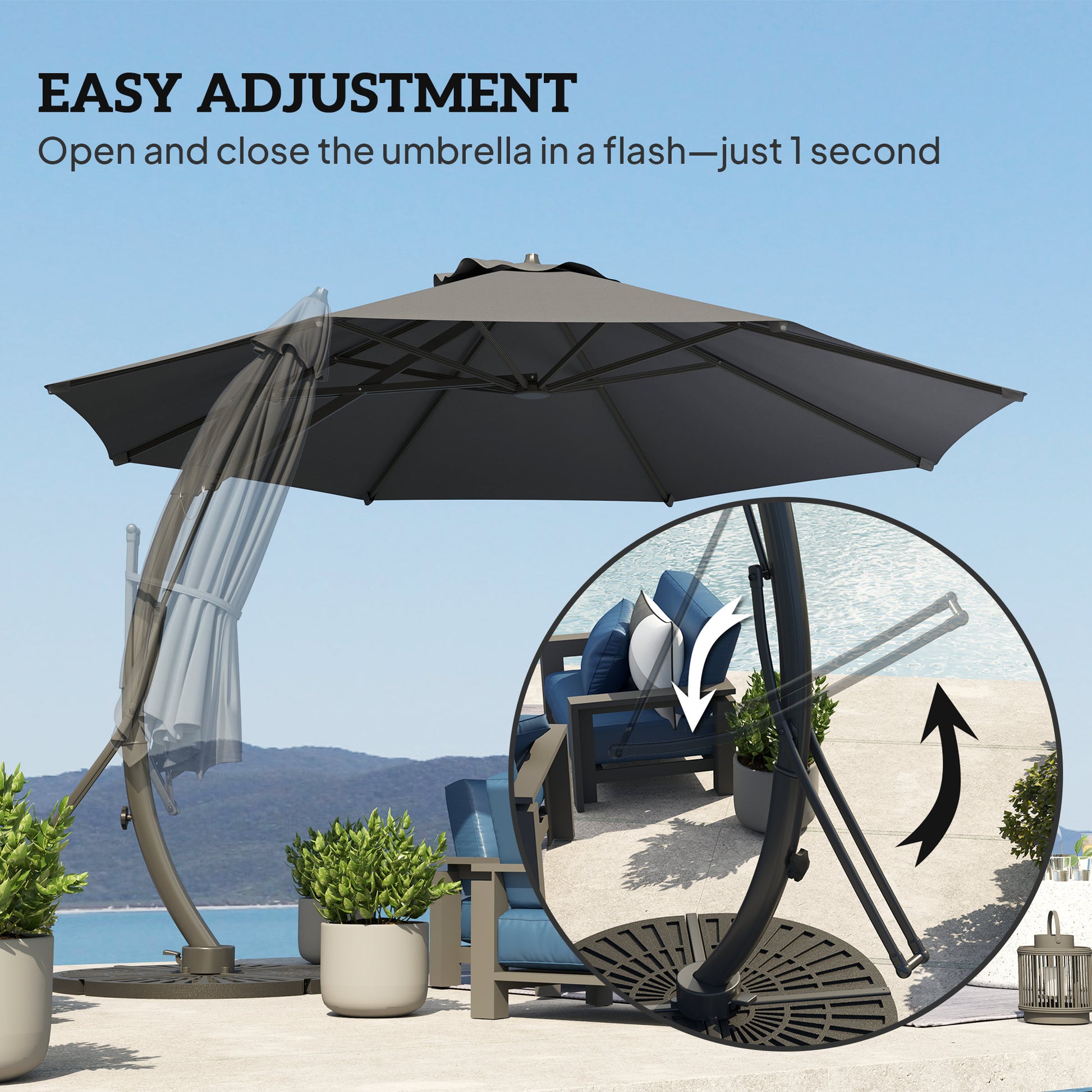 11ft Cantilever Patio Umbrella - Grey UPF 50+-DECOROLALA