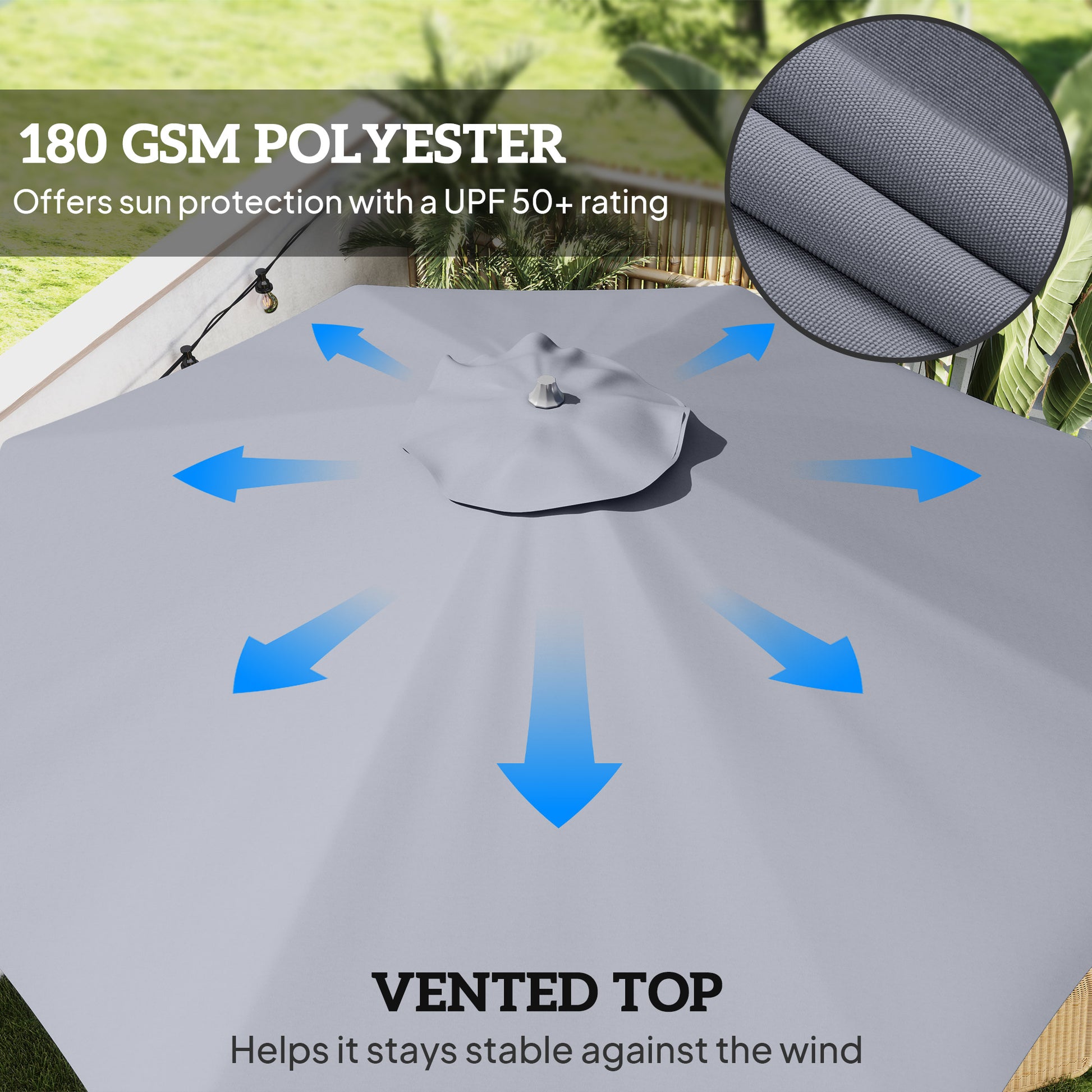 11ft Cantilever Patio Umbrella - Grey UPF 50+-DECOROLALA