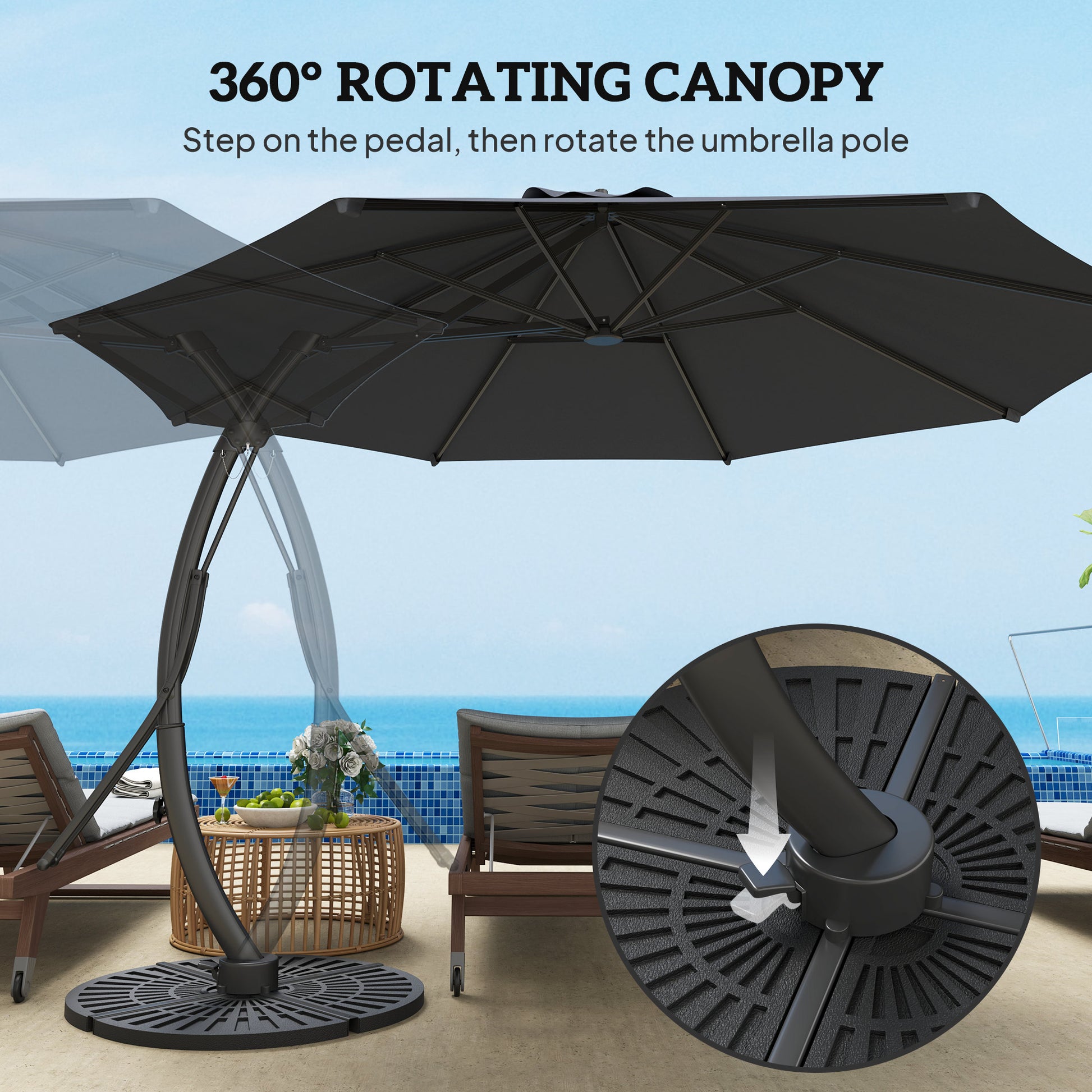 11ft Cantilever Patio Umbrella - Grey UPF 50+-DECOROLALA