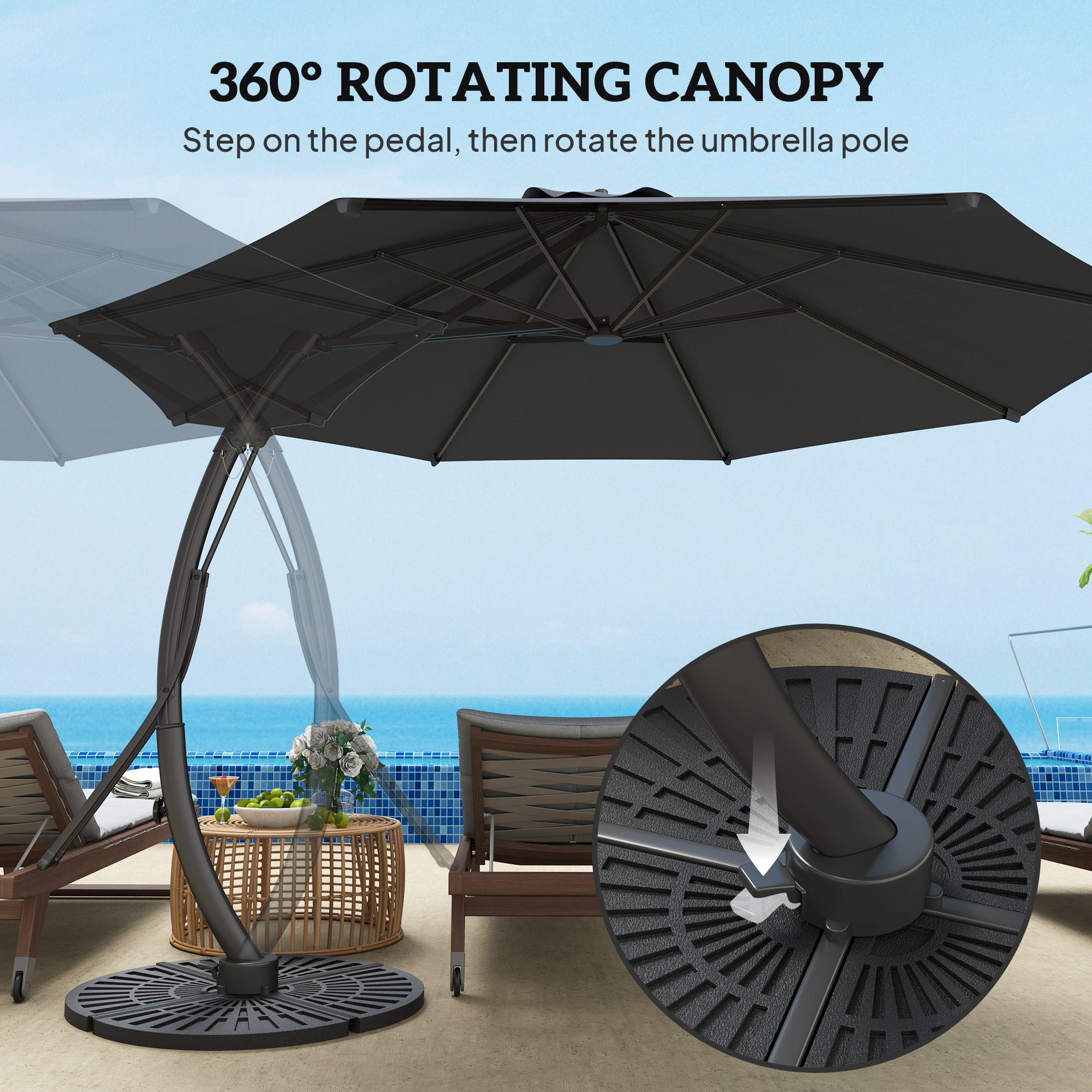 11ft Cantilever Patio Umbrella - Grey UPF 50+-DECOROLALA