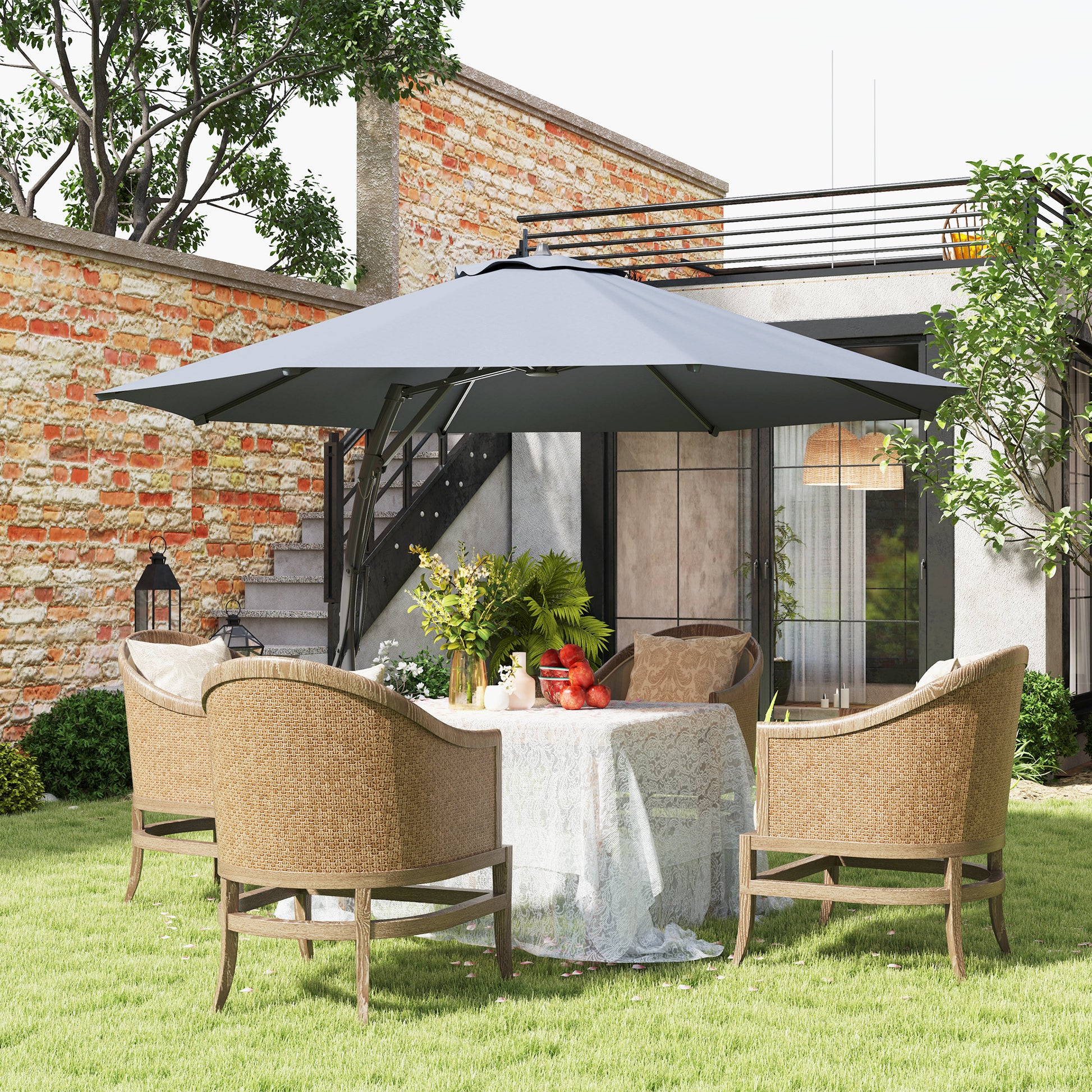 11ft Cantilever Patio Umbrella - Grey UPF 50+-DECOROLALA