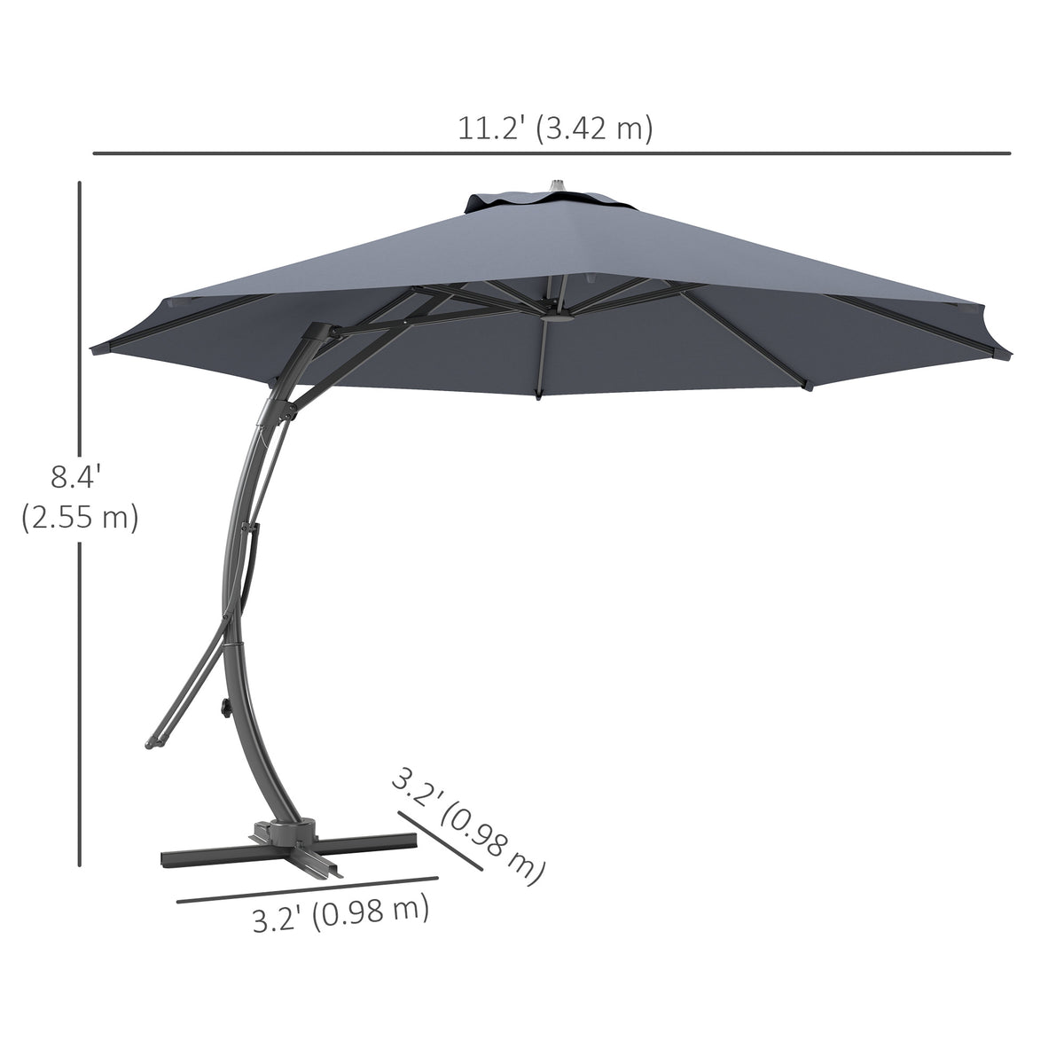 11ft Cantilever Patio Umbrella - Grey UPF 50+-Half-Round Patio Umbrellas-DECOROLALA