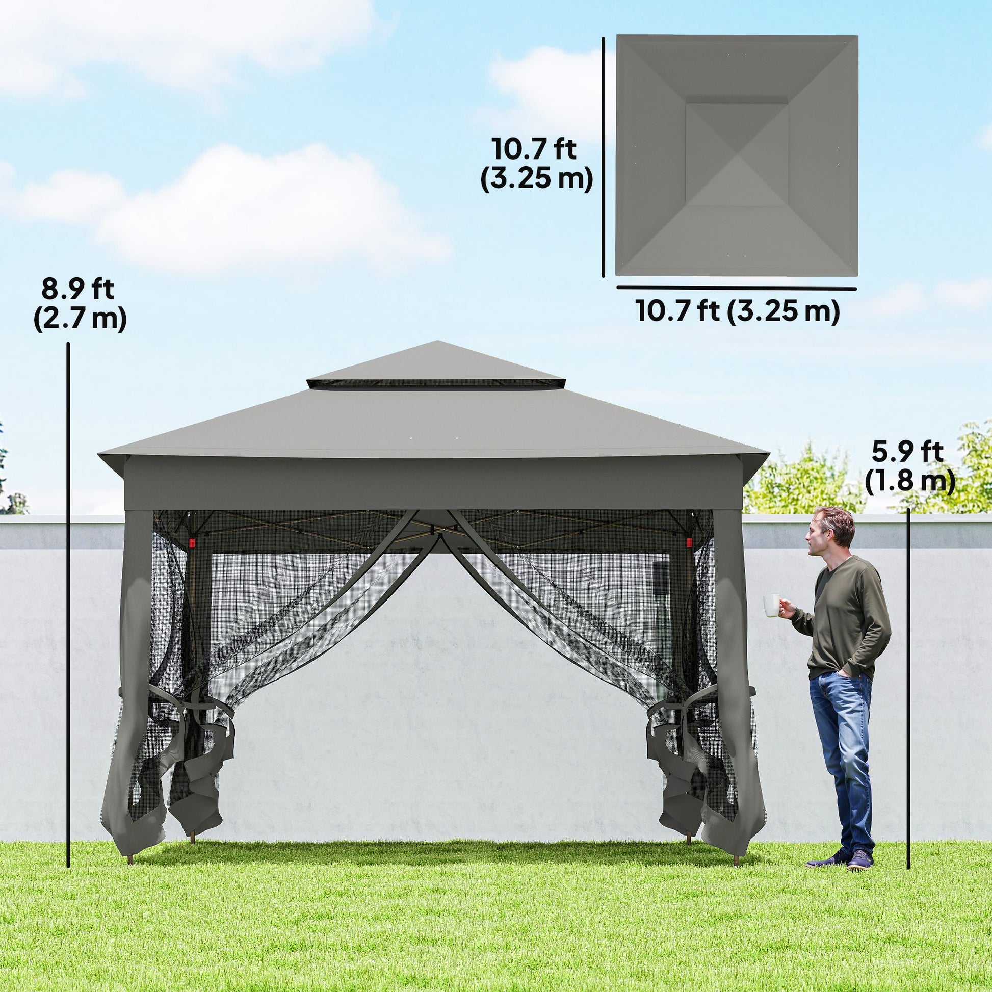 11x11 Pop Up Canopy 2-Tier Dark Grey Tent-DECOROLALA