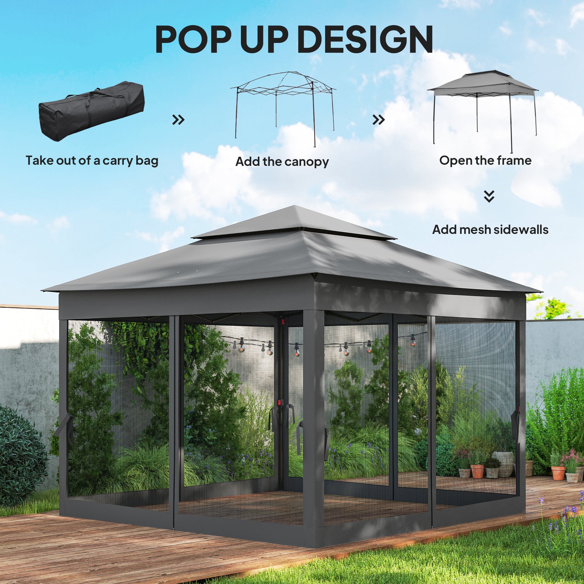11x11 Pop Up Canopy 2-Tier Dark Grey Tent-DECOROLALA