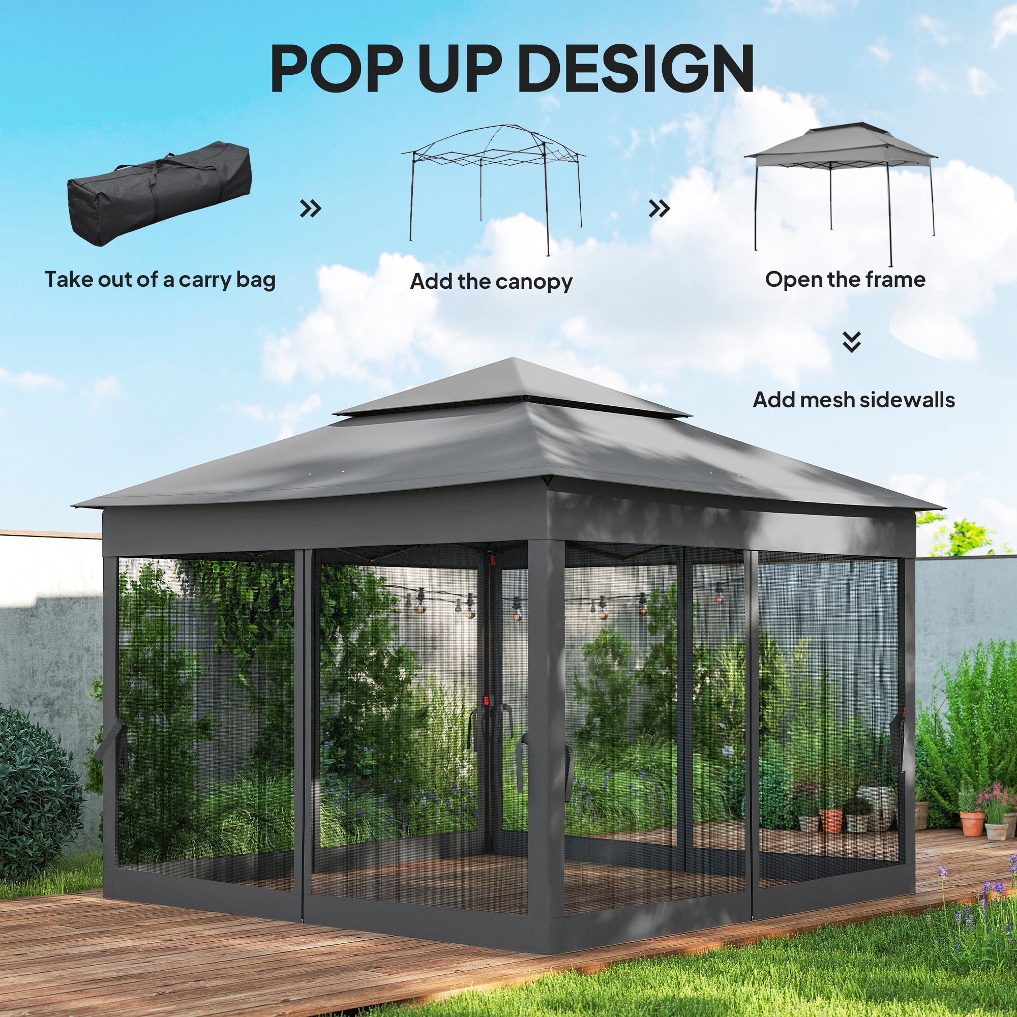 11x11 Pop Up Canopy 2-Tier Dark Grey Tent-DECOROLALA