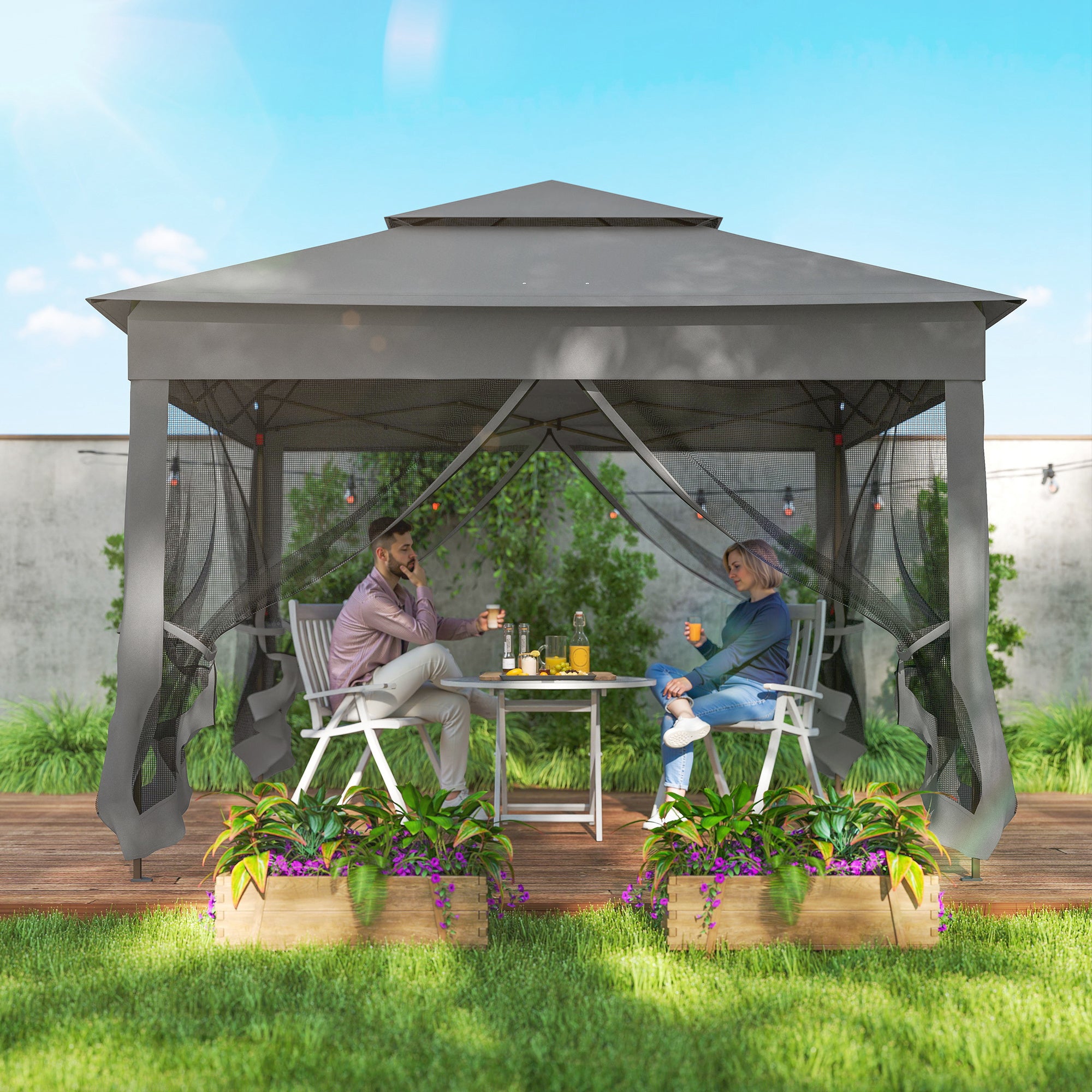 11x11 Pop Up Canopy 2-Tier Dark Grey Tent-DECOROLALA
