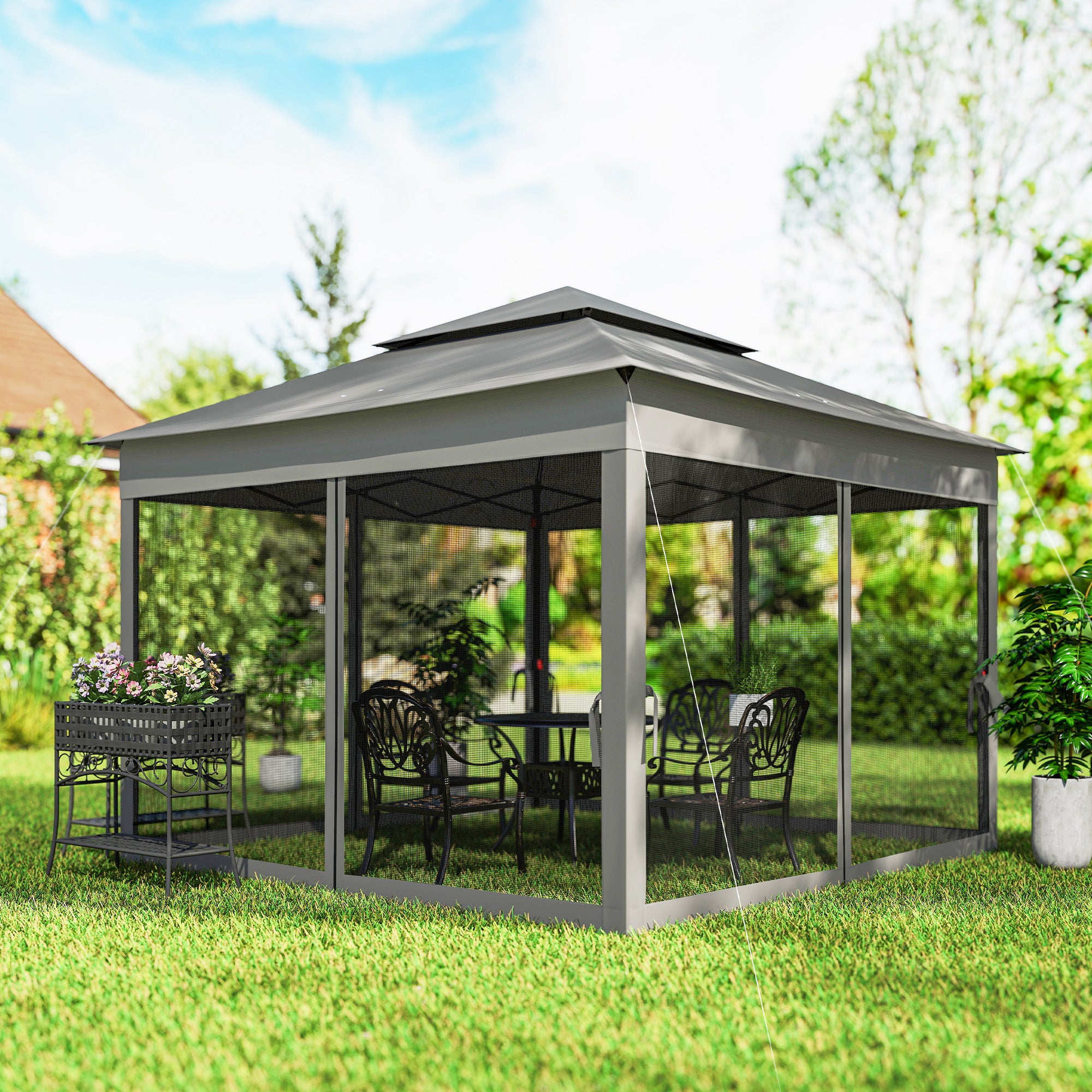 11x11 Pop Up Canopy 2-Tier Dark Grey Tent-DECOROLALA