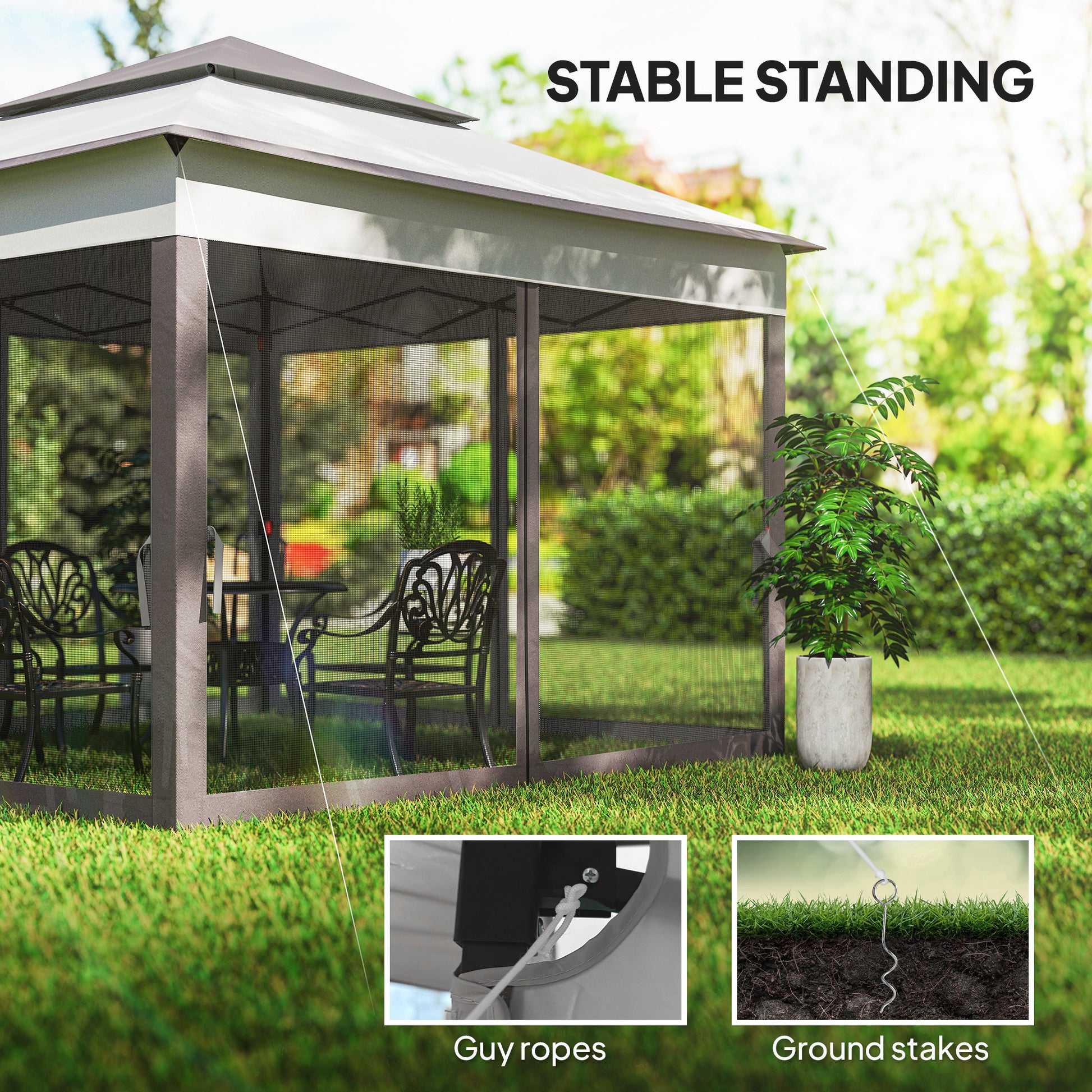 11x11 Pop Up Canopy 2-Tier Mesh Tent Grey-DECOROLALA