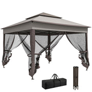 11x11 Pop Up Canopy 2-Tier Mesh Tent Grey-DECOROLALA