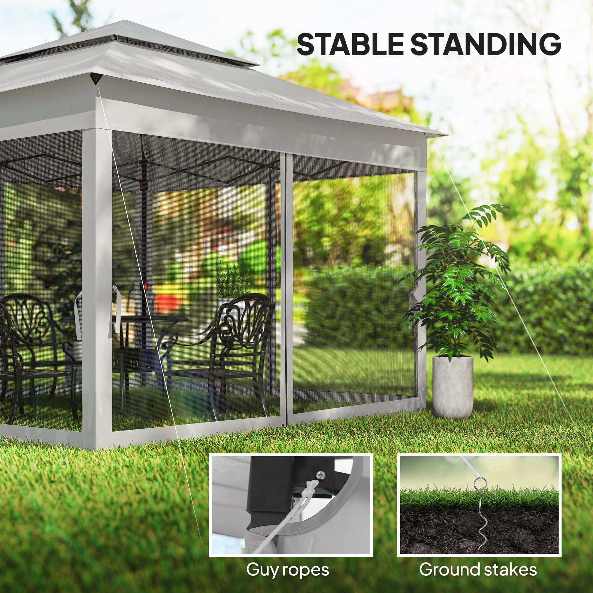 11x11 Pop Up Canopy Tent w/ Netting Light Grey-DECOROLALA