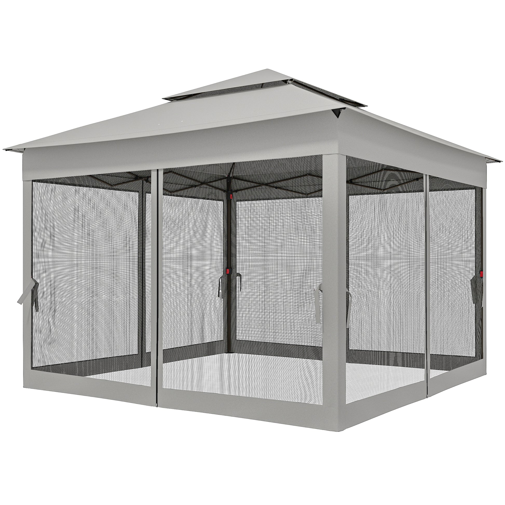 11x11 Pop Up Canopy Tent w/ Netting Light Grey-DECOROLALA