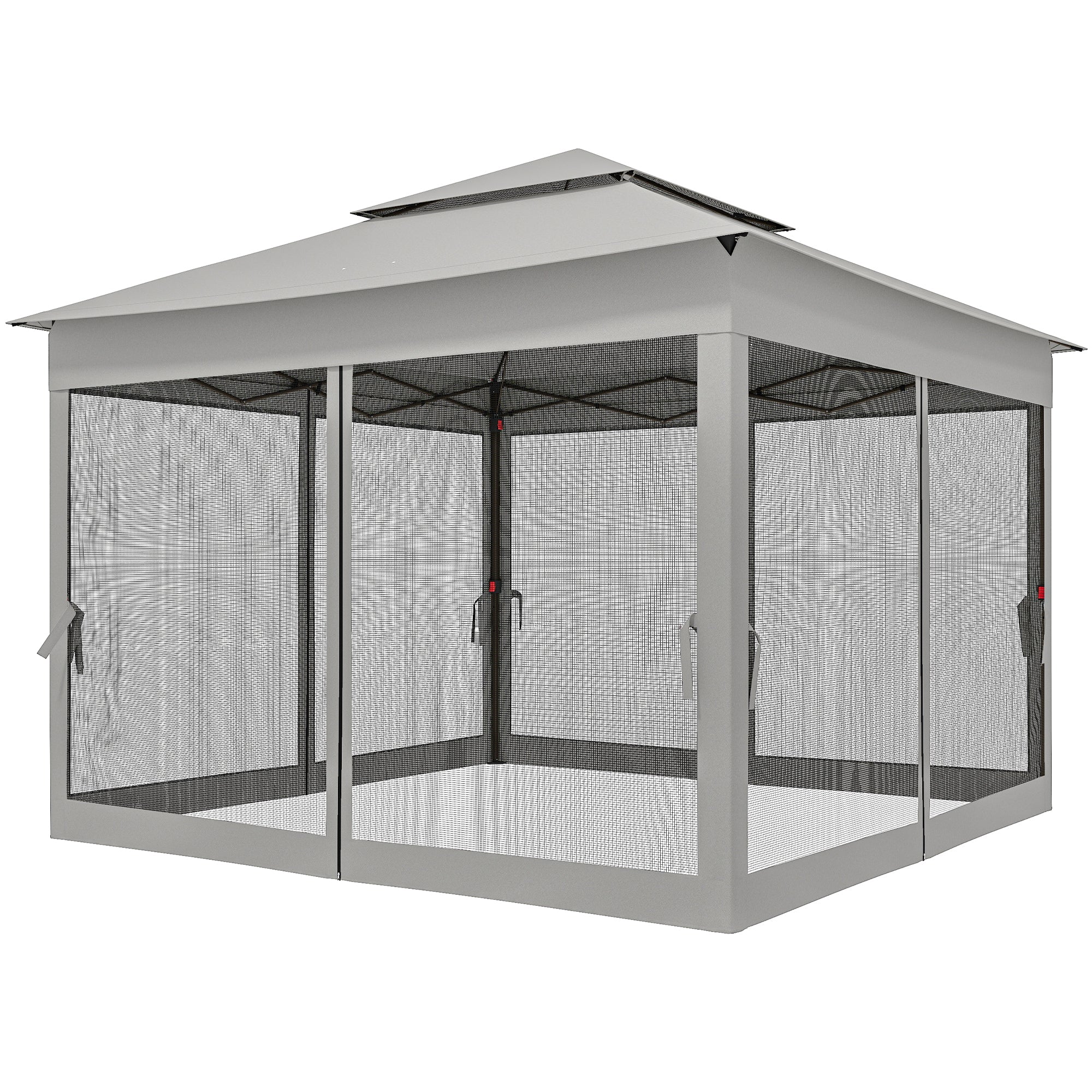 11x11 Pop Up Canopy Tent w/ Netting Light Grey-DECOROLALA