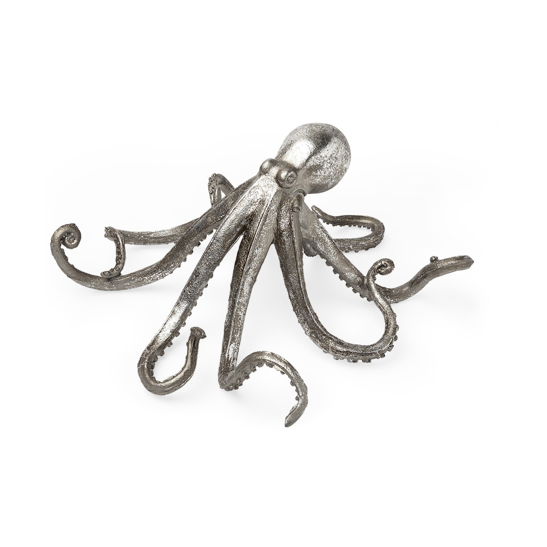 12" Antiqued Silver Resin Octopus Tabletop Sculpture-Sculptures-DECOROLALA