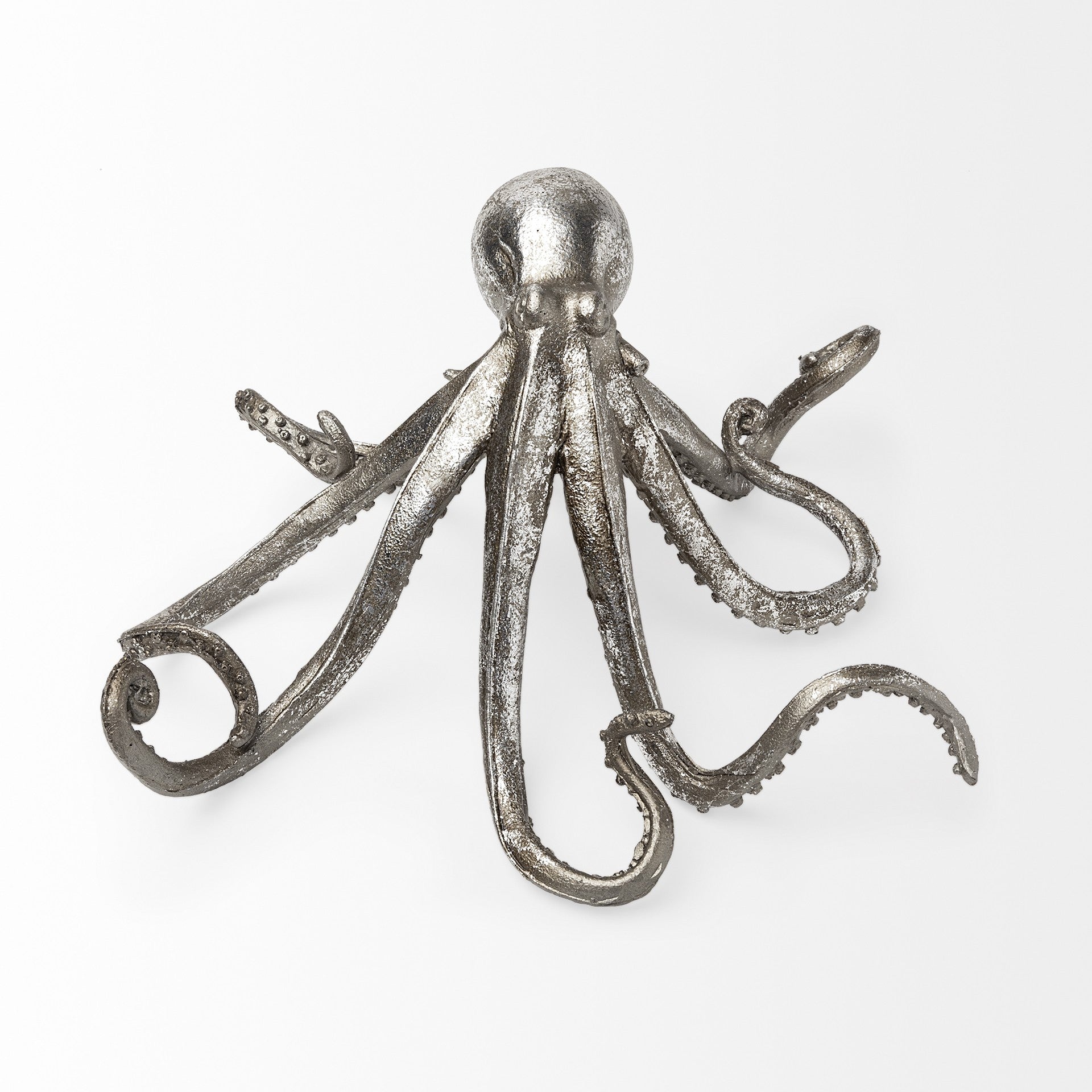12" Antiqued Silver Resin Octopus Tabletop Sculpture-Sculptures-DECOROLALA