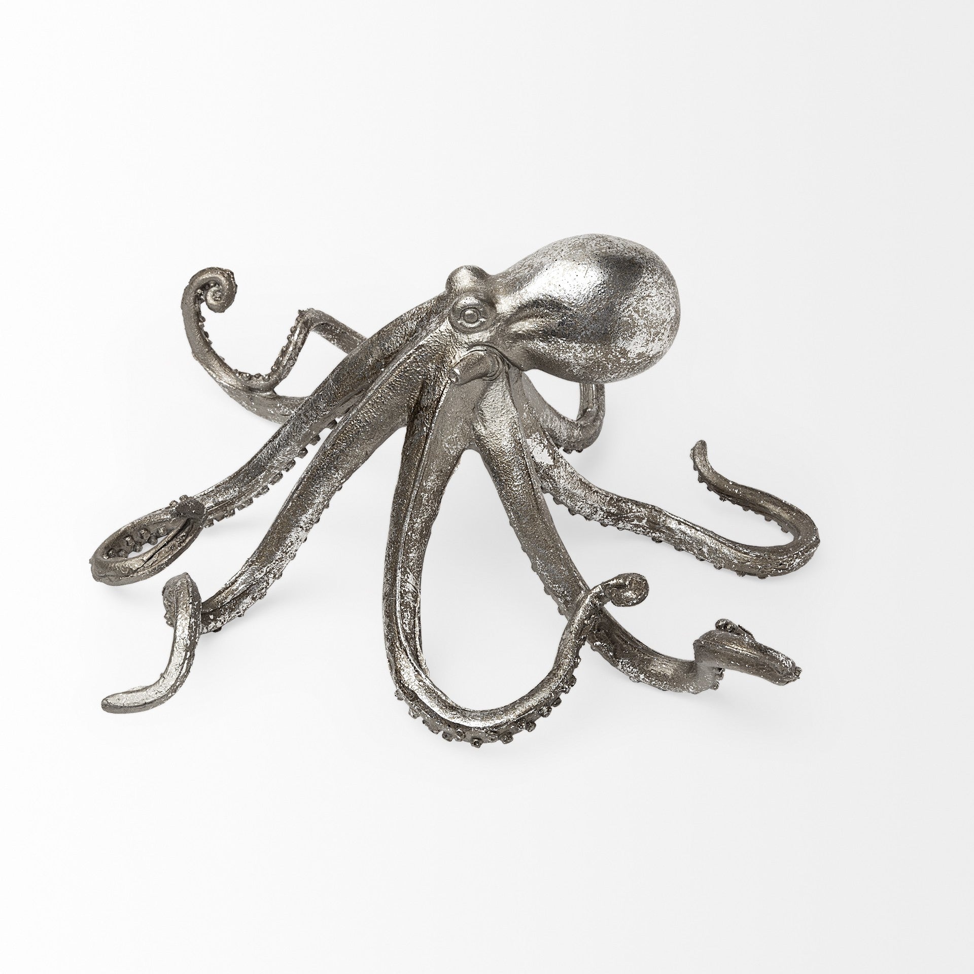 12" Antiqued Silver Resin Octopus Tabletop Sculpture-Sculptures-DECOROLALA