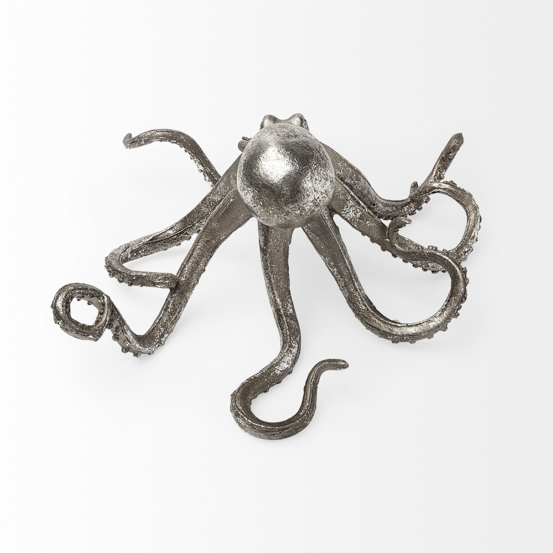 12" Antiqued Silver Resin Octopus Tabletop Sculpture-Sculptures-DECOROLALA