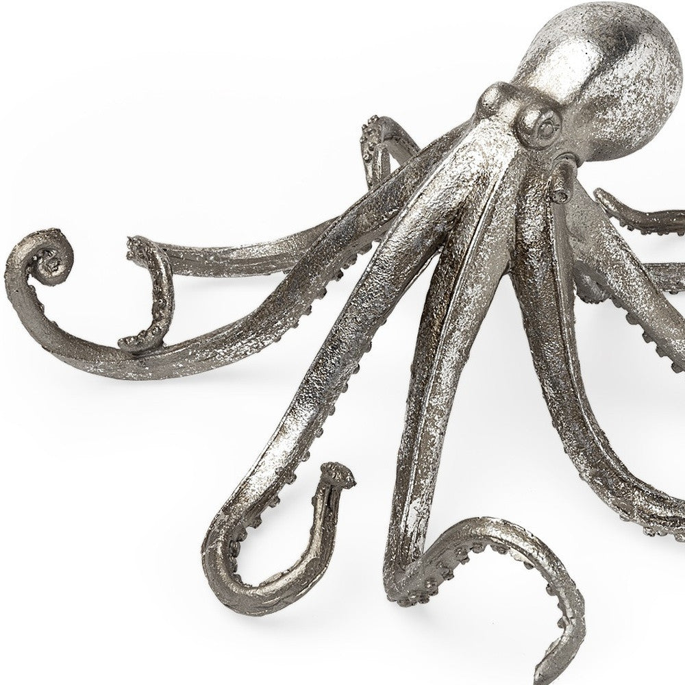 12" Antiqued Silver Resin Octopus Tabletop Sculpture-Sculptures-DECOROLALA