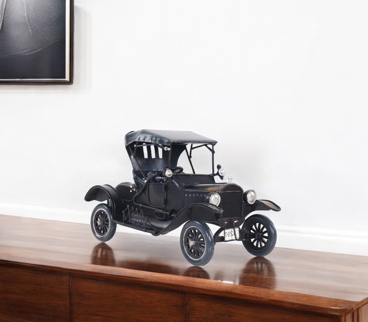 12" Black Metal c1908 Ford Model Car Tabletop Sculpture-Sculptures-DECOROLALA