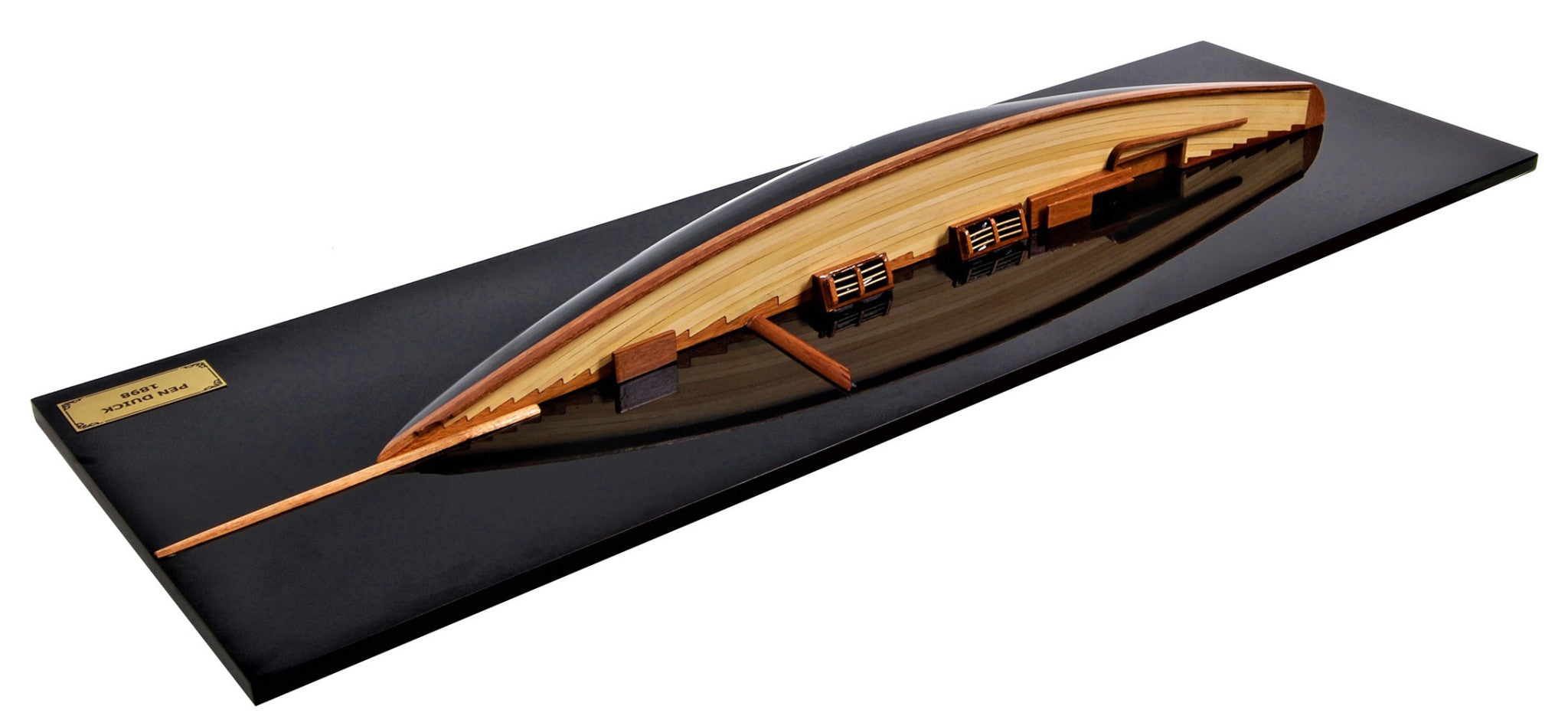 12" Black and Green Solid Wood Hand Painted c1898 Pen Duick Half-Hull Model Boat-Sculptures-DECOROLALA