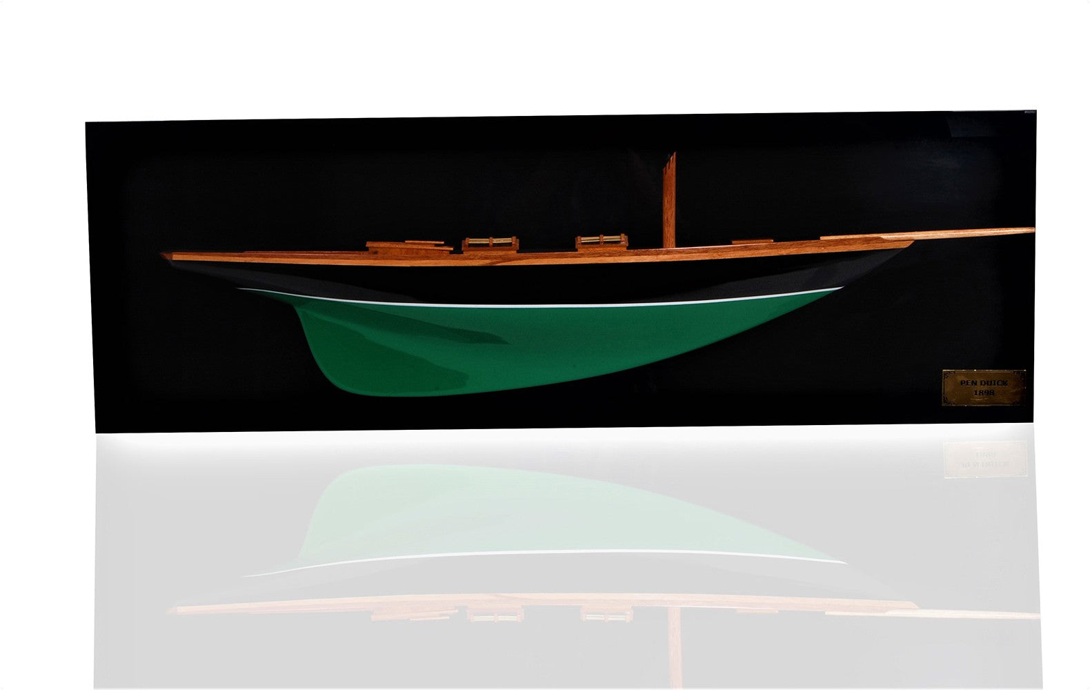 12" Black and Green Solid Wood Hand Painted c1898 Pen Duick Half-Hull Model Boat-Sculptures-DECOROLALA