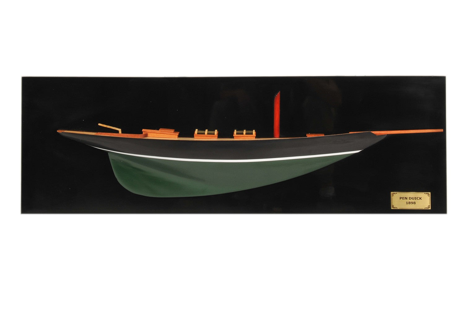 12" Black and Green Solid Wood Hand Painted c1898 Pen Duick Half-Hull Model Boat-Sculptures-DECOROLALA