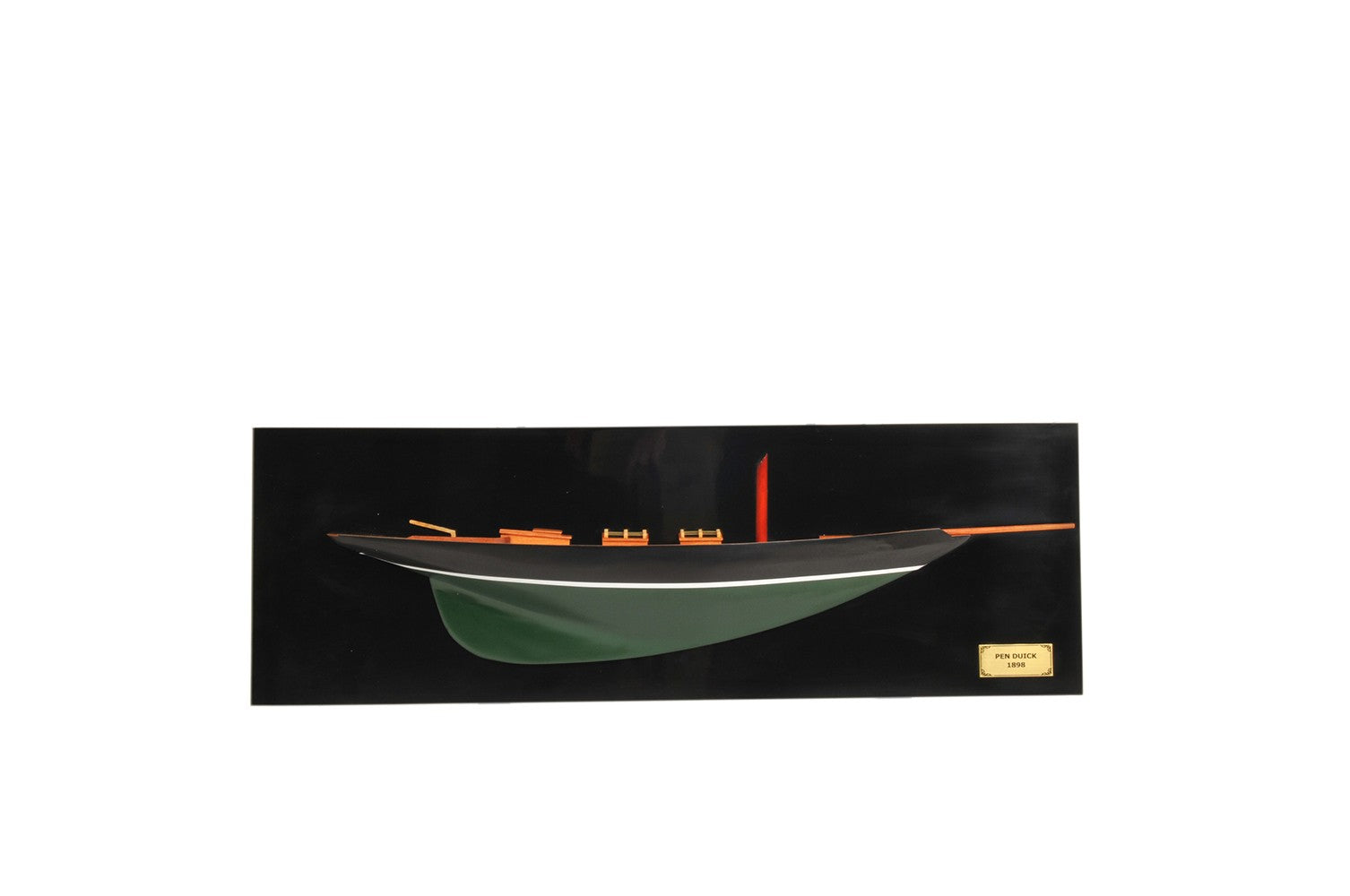 12" Black and Green Solid Wood Hand Painted c1898 Pen Duick Half-Hull Model Boat-Sculptures-DECOROLALA