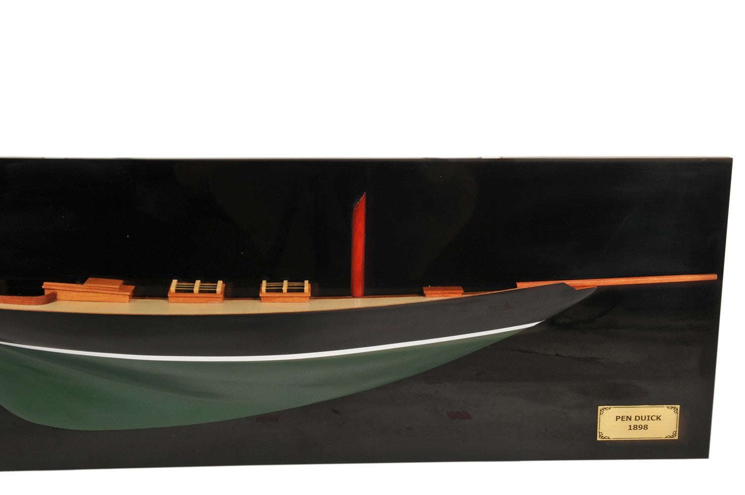 12" Black and Green Solid Wood Hand Painted c1898 Pen Duick Half-Hull Model Boat-Sculptures-DECOROLALA