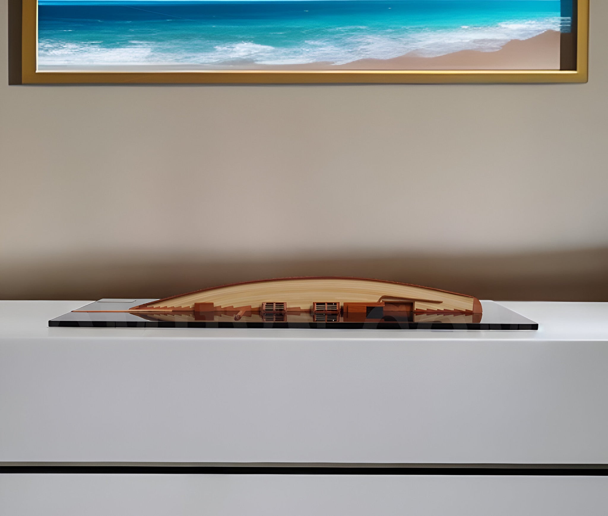 12" Black and Green Solid Wood Hand Painted c1898 Pen Duick Half-Hull Model Boat-Sculptures-DECOROLALA