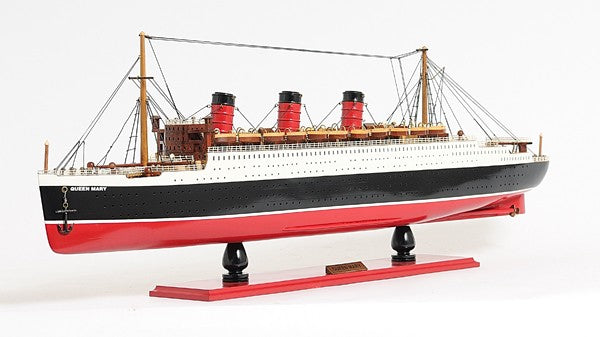 12" Black and Red Solid Wood Hand Painted RMS Queen Mary Large Model Boat-Sculptures-DECOROLALA