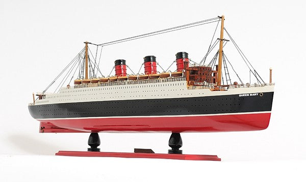12" Black and Red Solid Wood Hand Painted RMS Queen Mary Large Model Boat-Sculptures-DECOROLALA